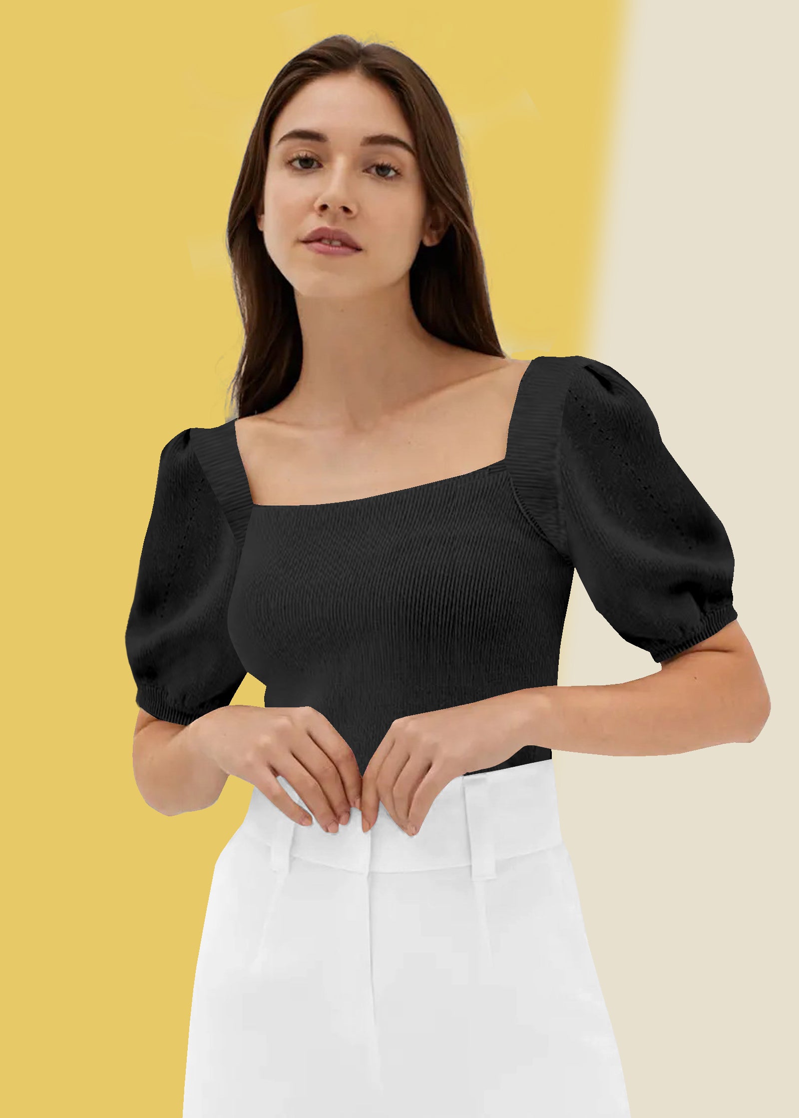 Classic Black Square Neck Ribbed Top