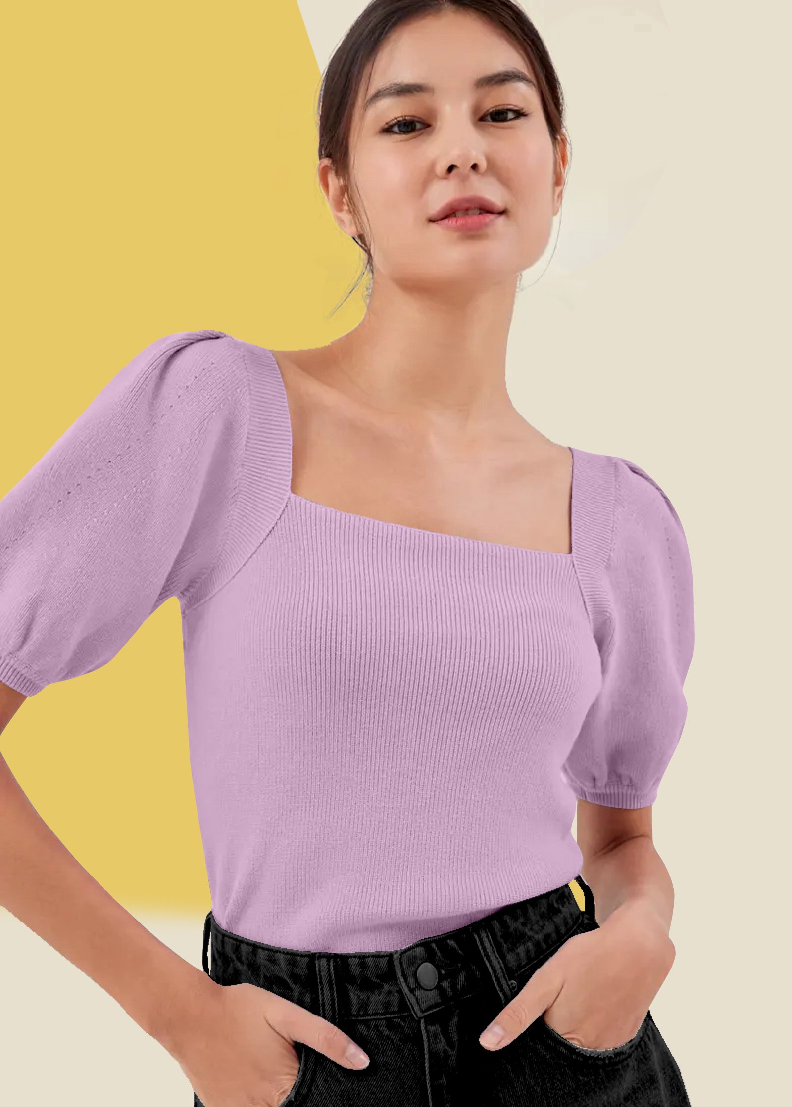 Bold Red Square Neck Ribbed Top