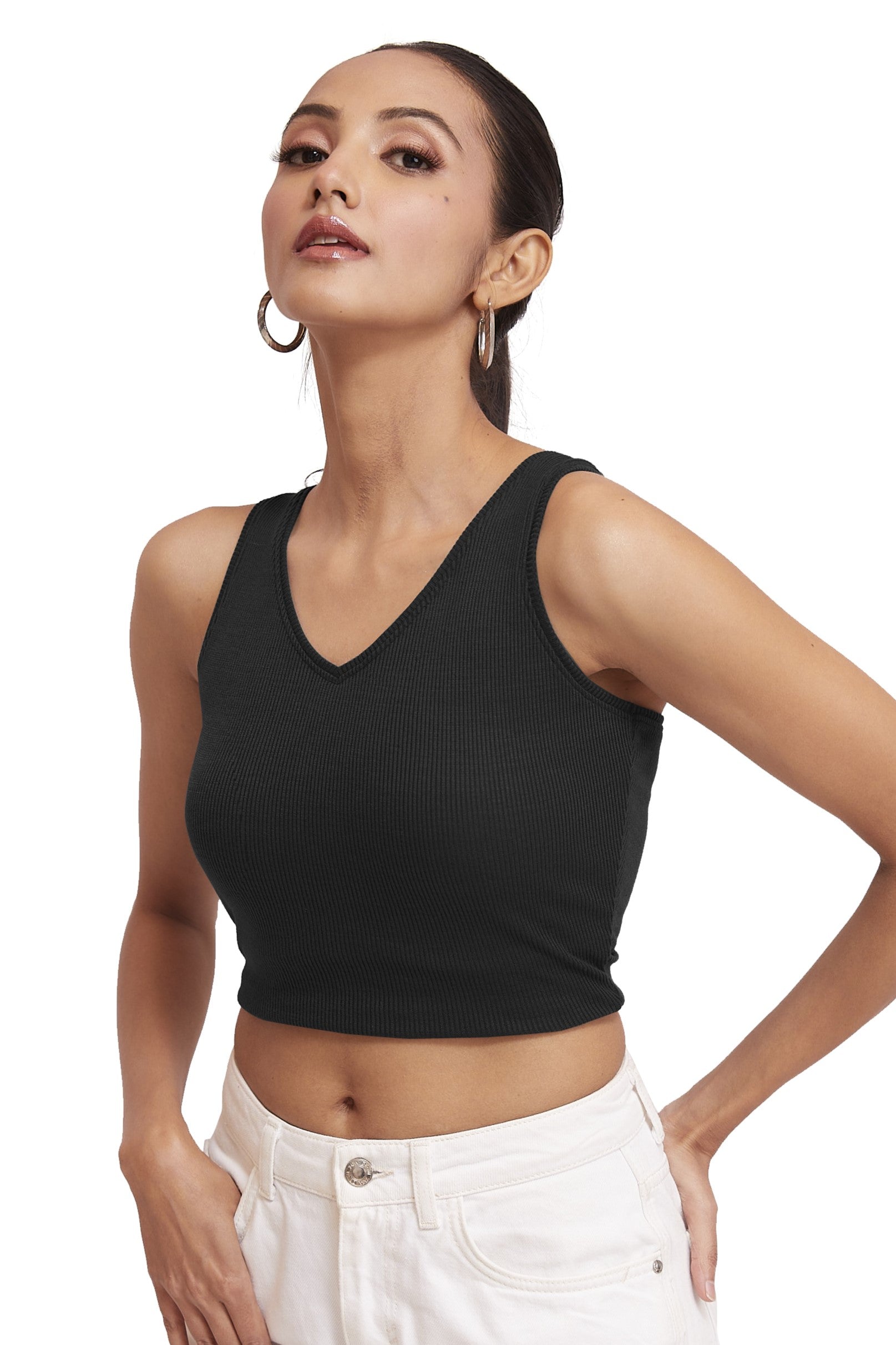 Lavender Ribbed V-Neck Sleeveless Crop Top