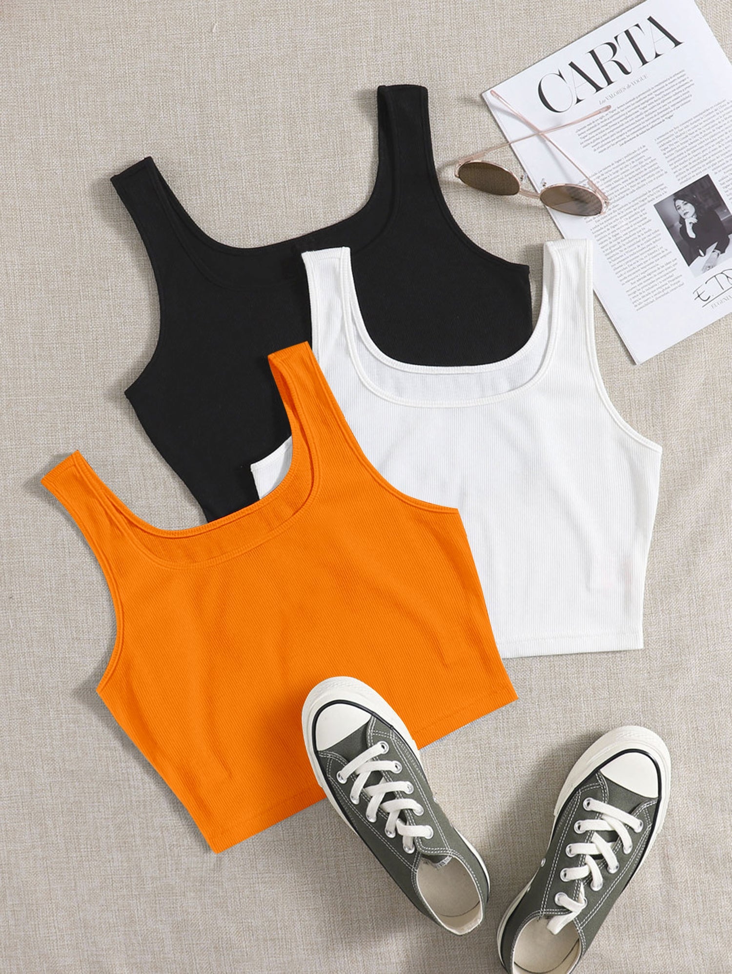 Women’s Ribbed Square Neck Crop Tank Top