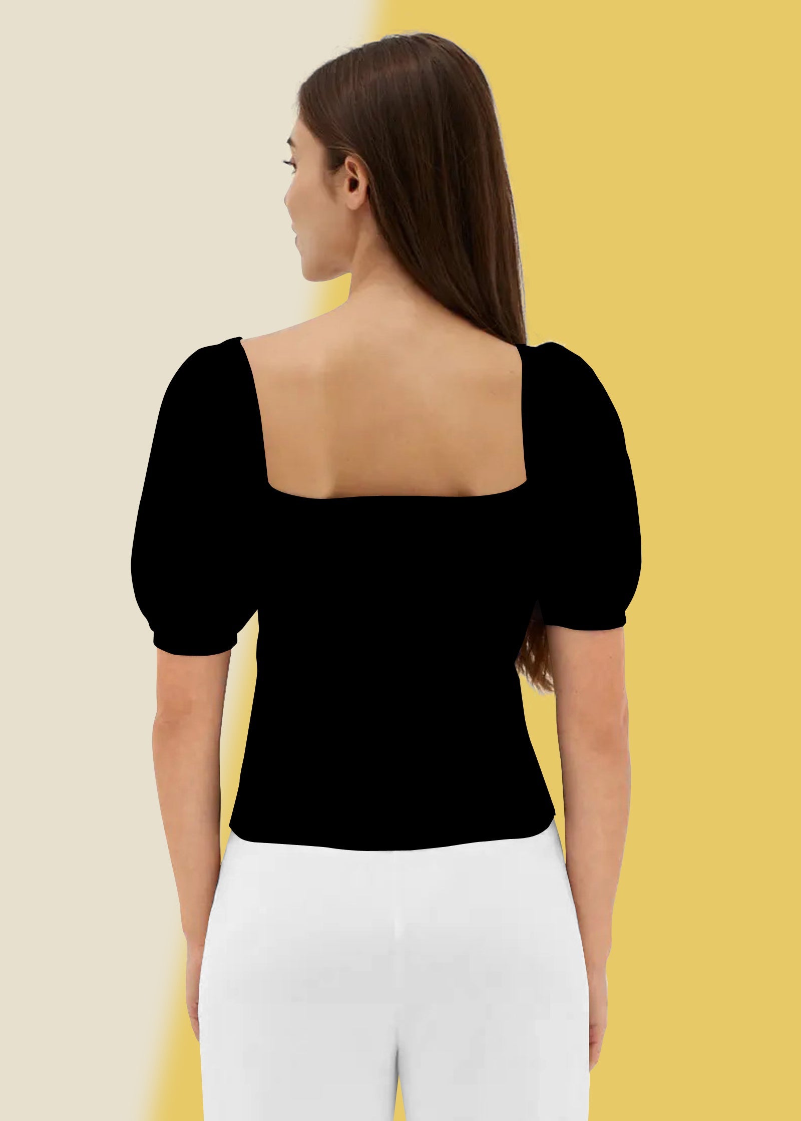 Classic Black Square Neck Ribbed Top
