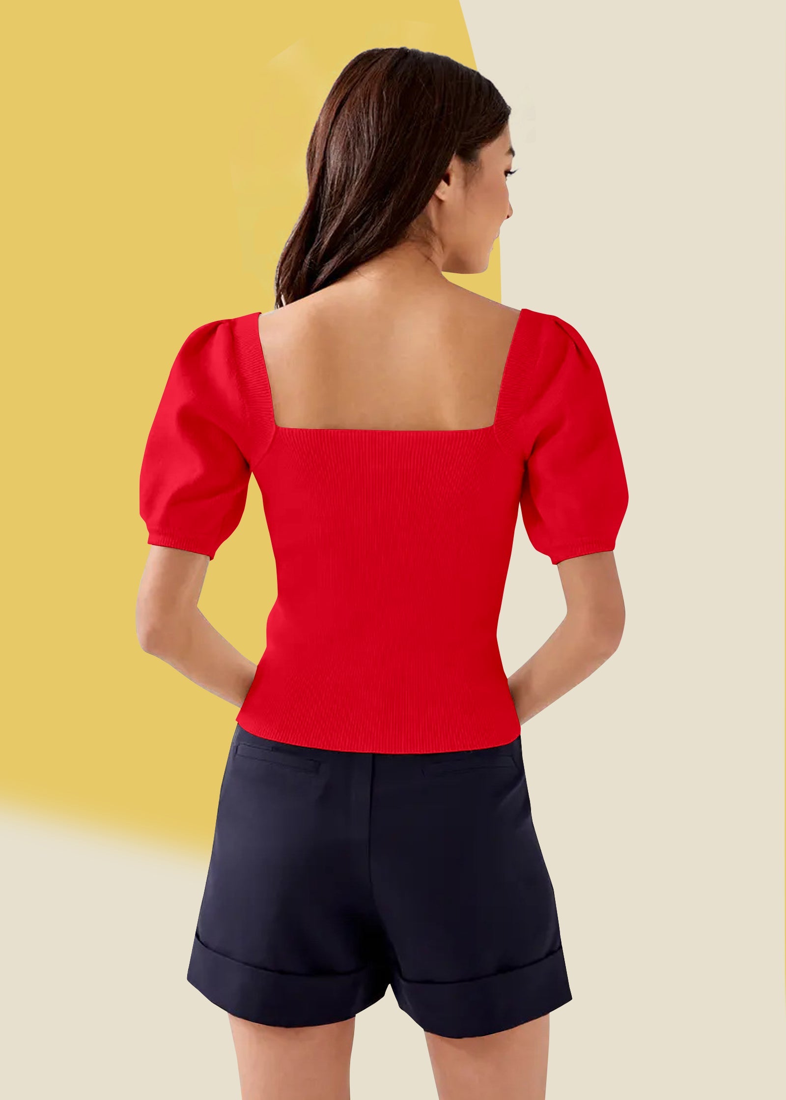 Bold Red Square Neck Ribbed Top