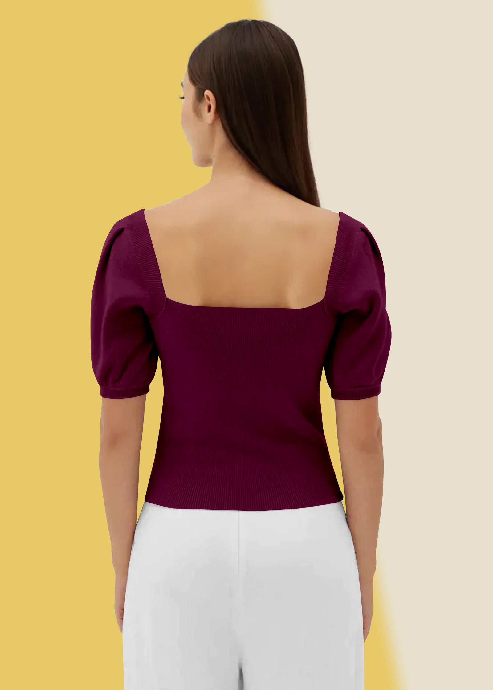 Bold Red Square Neck Ribbed Top
