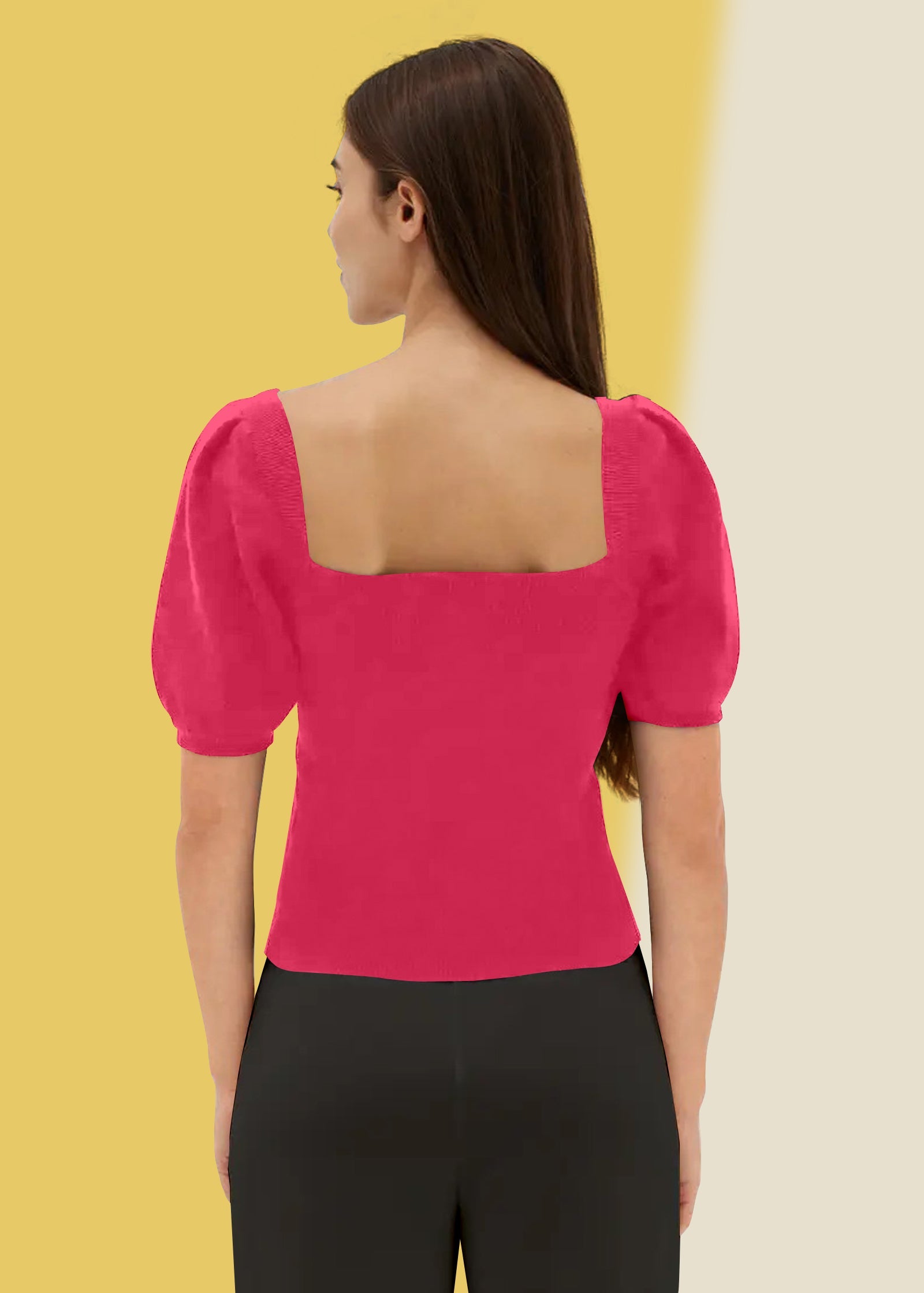 Pink Puff Sleeve Square Neck Top