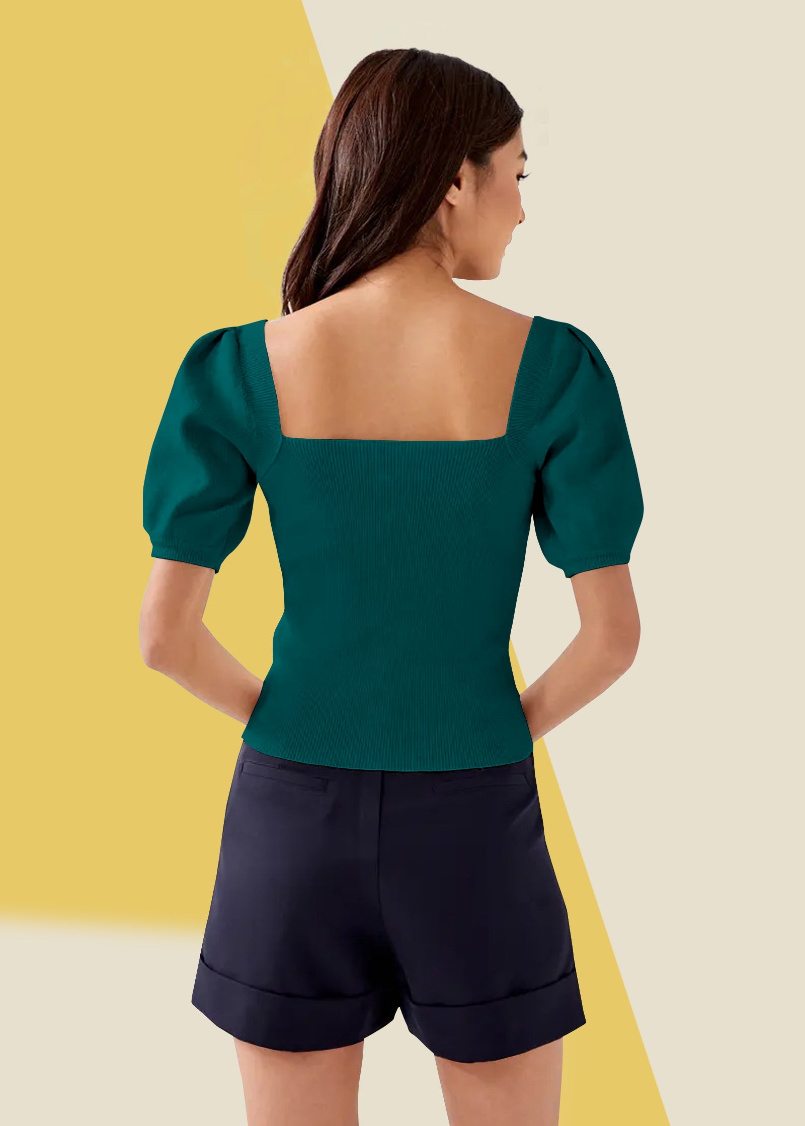 Emerald Green Square Neck Knit Top
