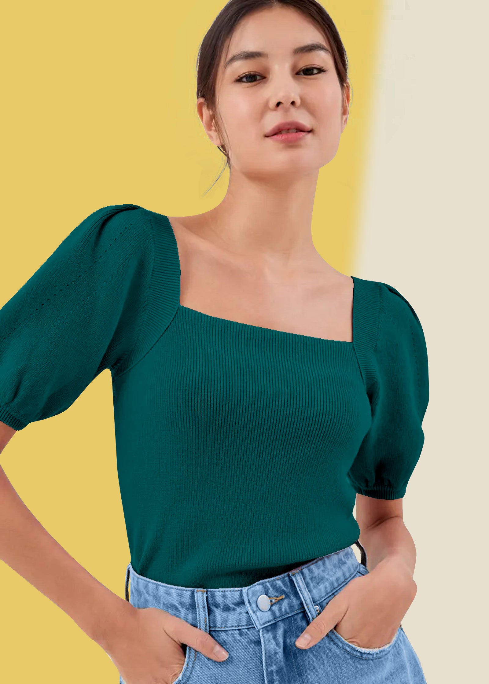 Bold Red Square Neck Ribbed Top