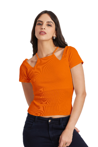 Midnight Black Ribbed Cutout Top