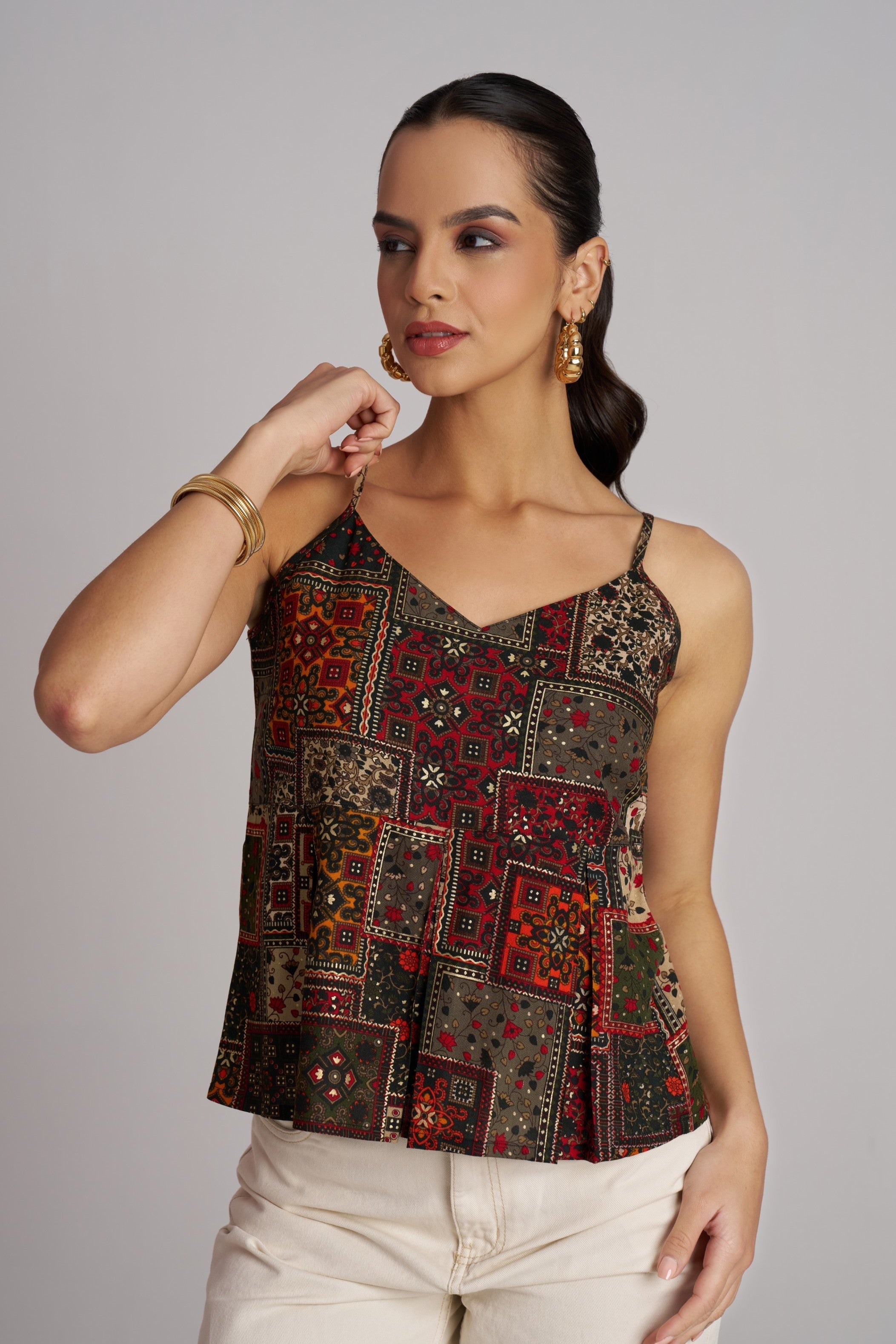 Forest Mosaic Printed Strap Top