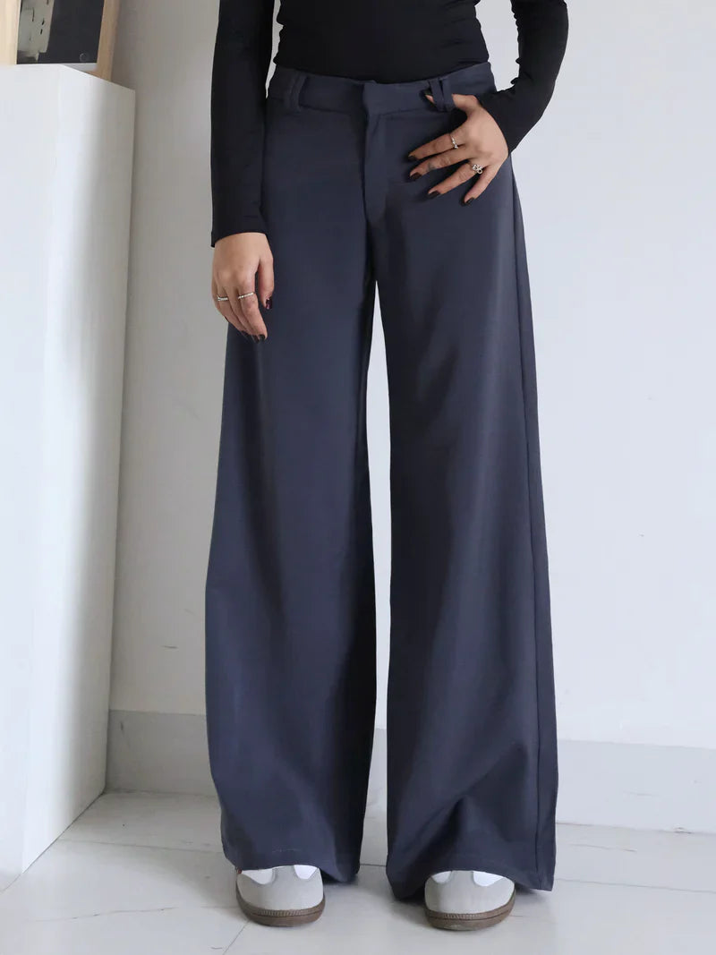 Premium Charcoal Grey High-Waist Flared Trousers
