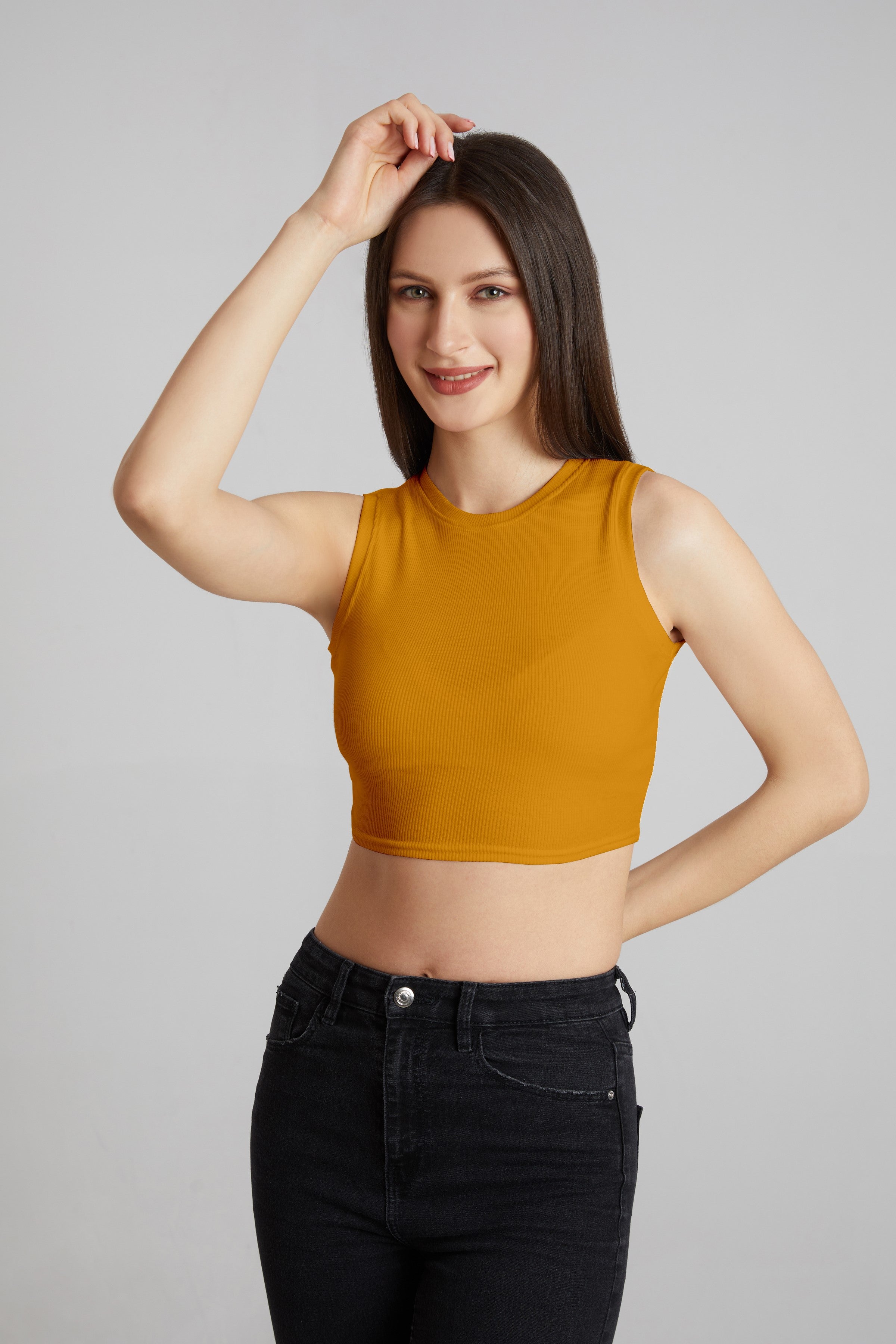 Bright Orange Ribbed Sleeveless Crop Top