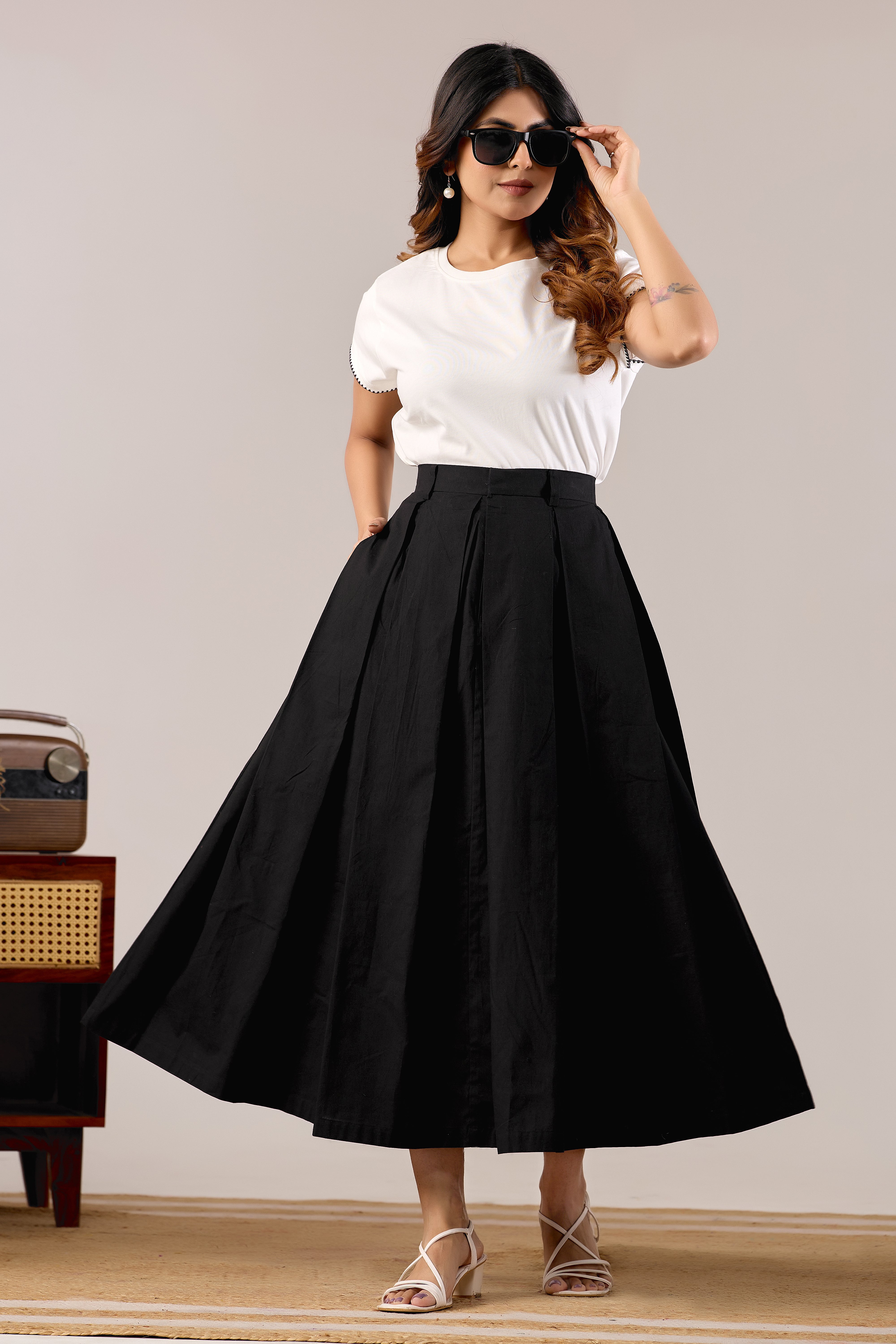 Sandstone Flow Pleated Skirt