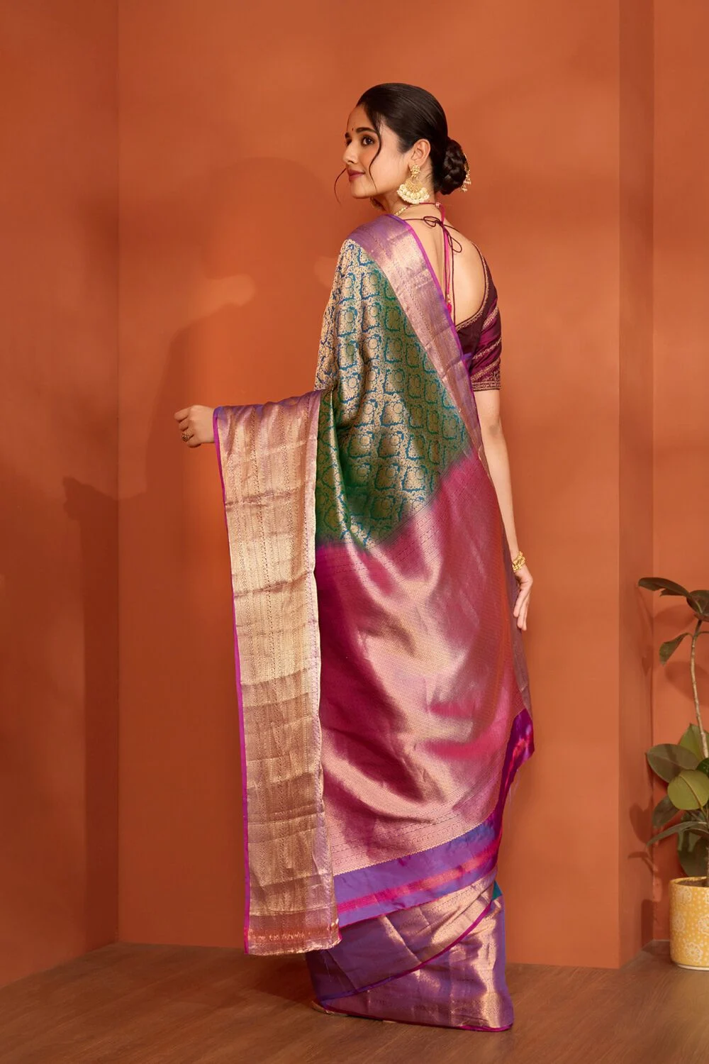 Teal Banarasi Silk Saree with Lavender Zari Pallu