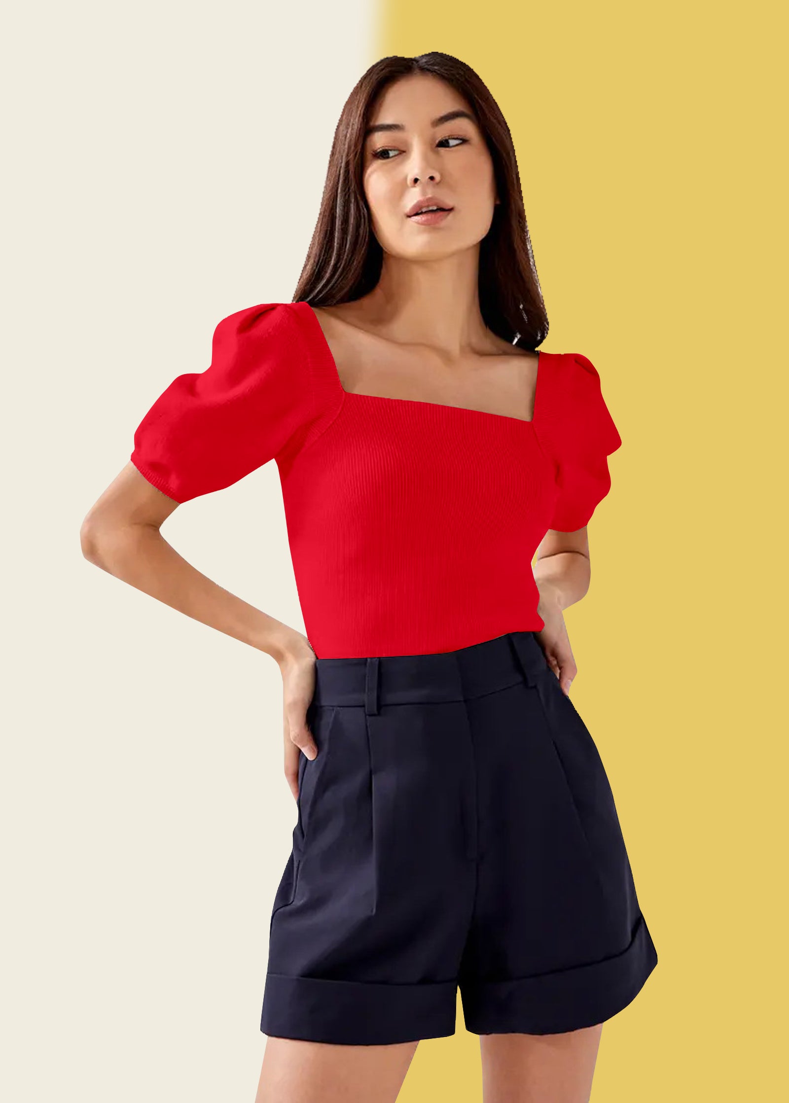 Classic Black Square Neck Ribbed Top