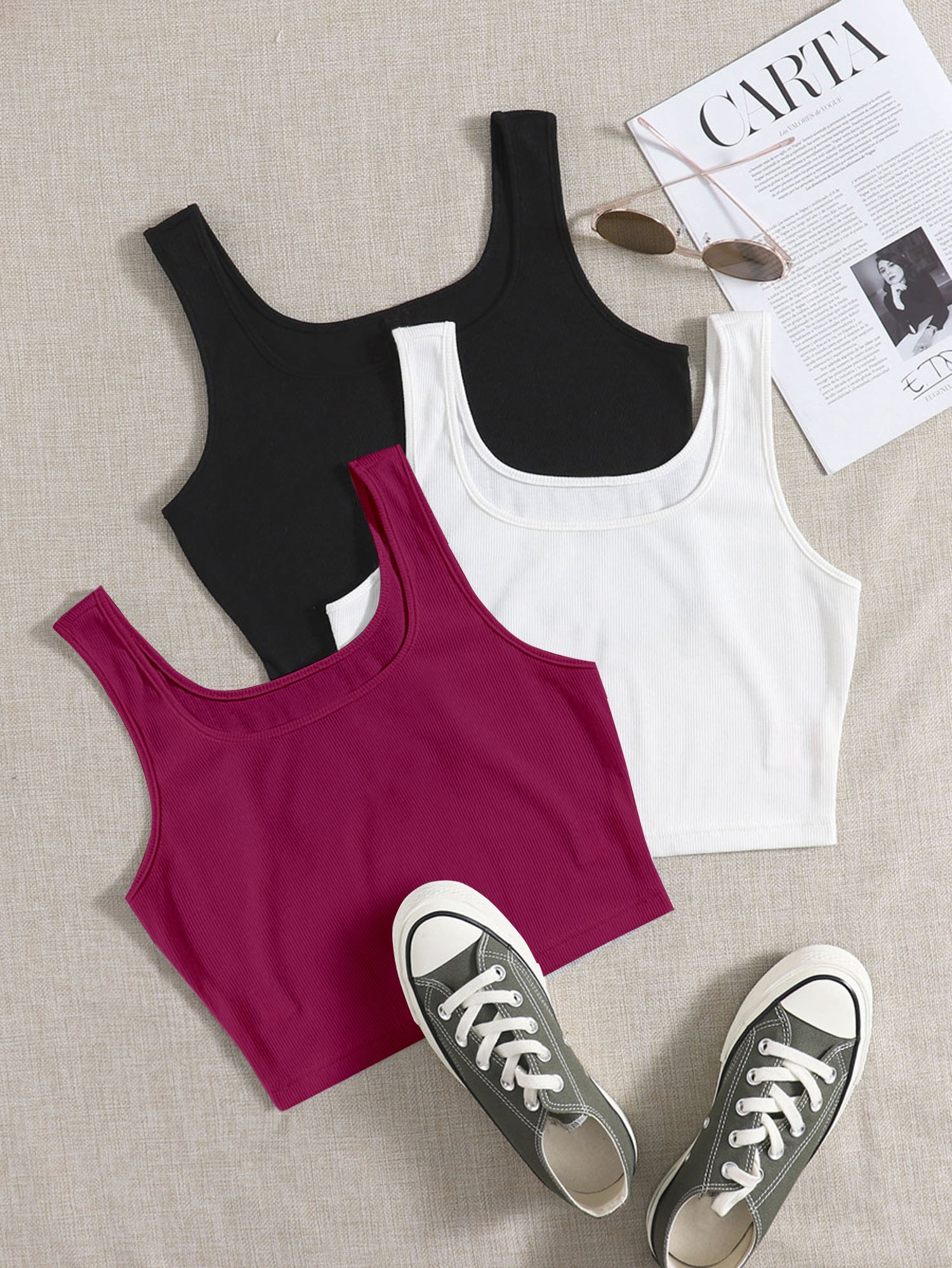 Women’s Ribbed Square Neck Crop Tank Top