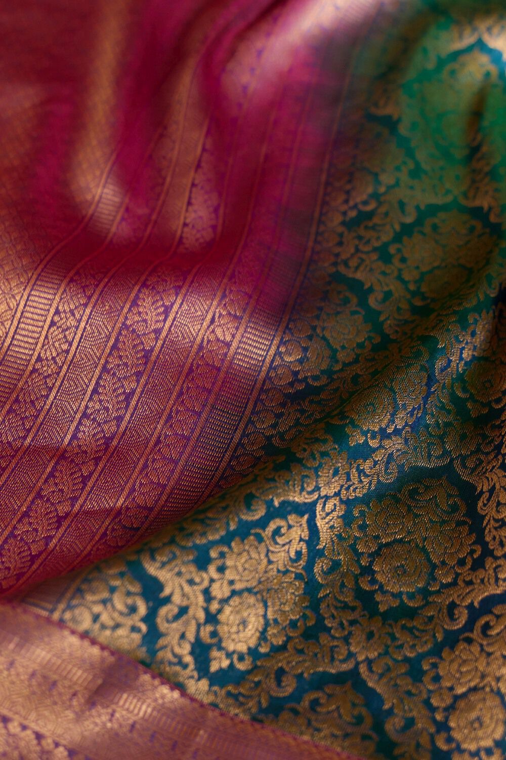Teal Banarasi Silk Saree with Lavender Zari Pallu