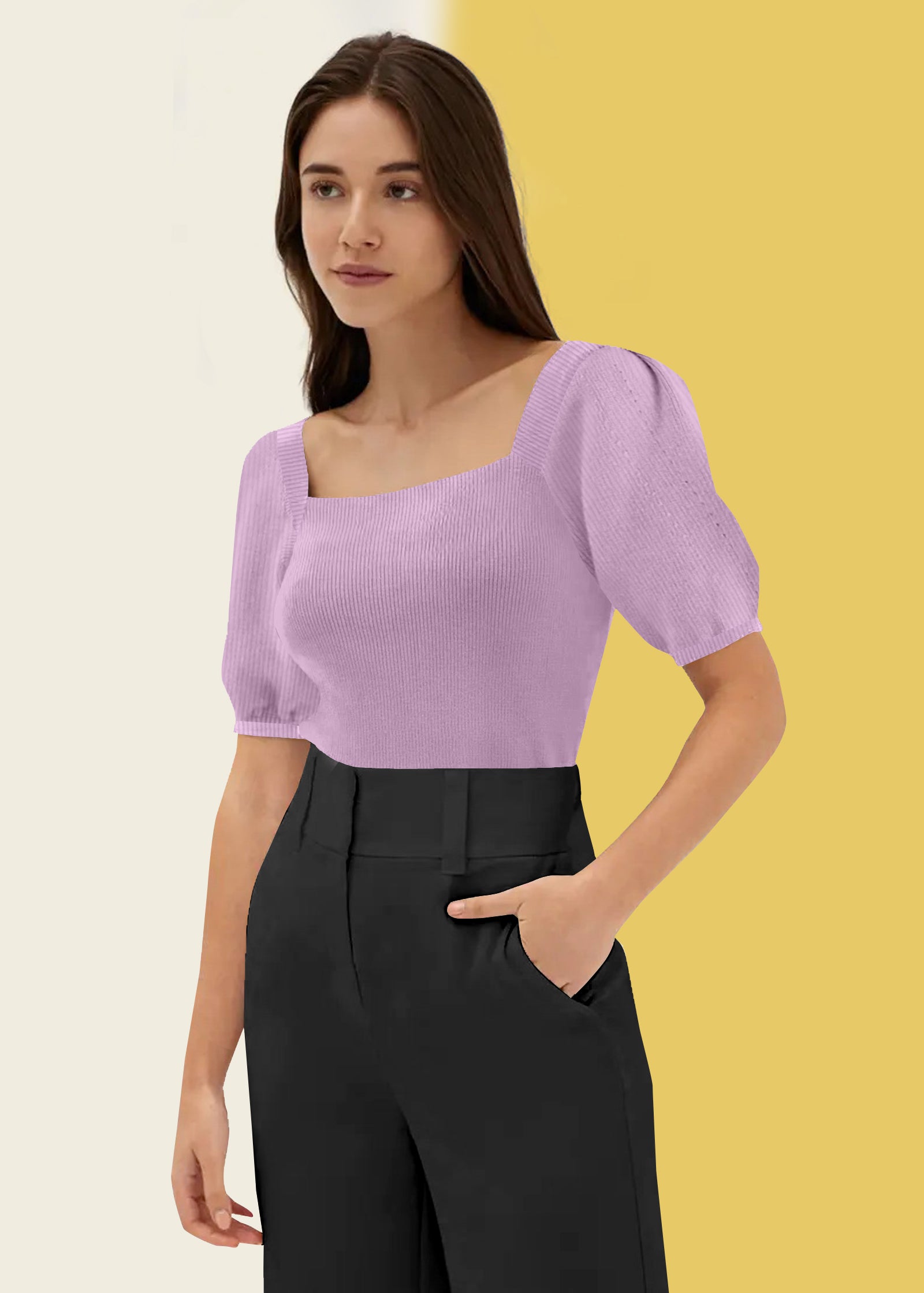 Bold Red Square Neck Ribbed Top