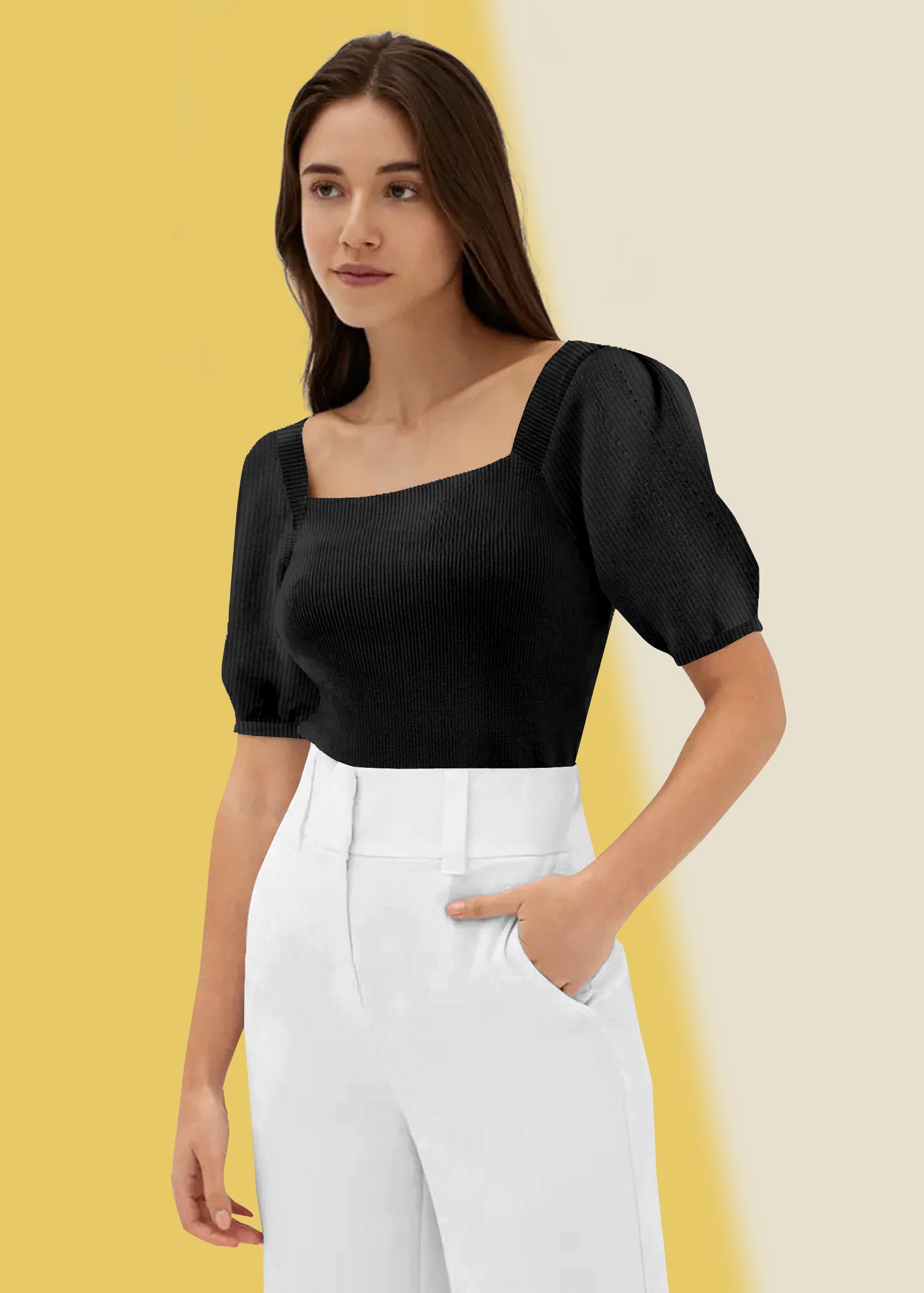 Bold Red Square Neck Ribbed Top