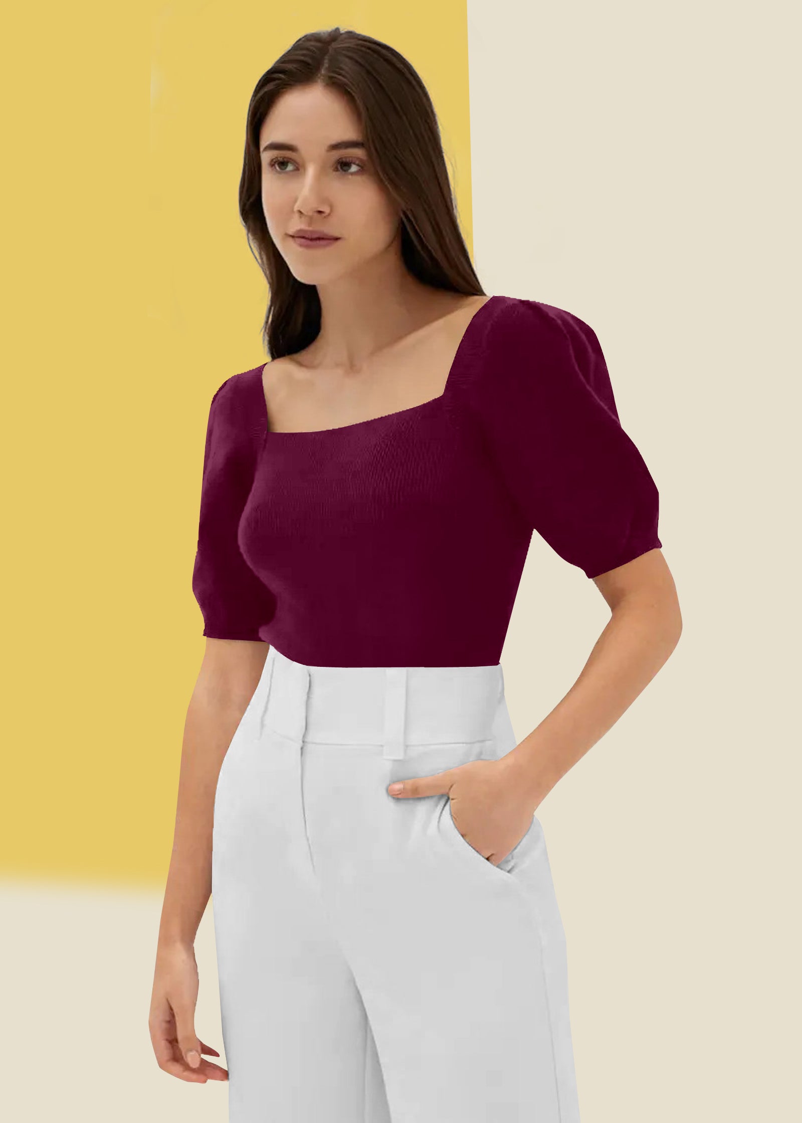 Bold Red Square Neck Ribbed Top