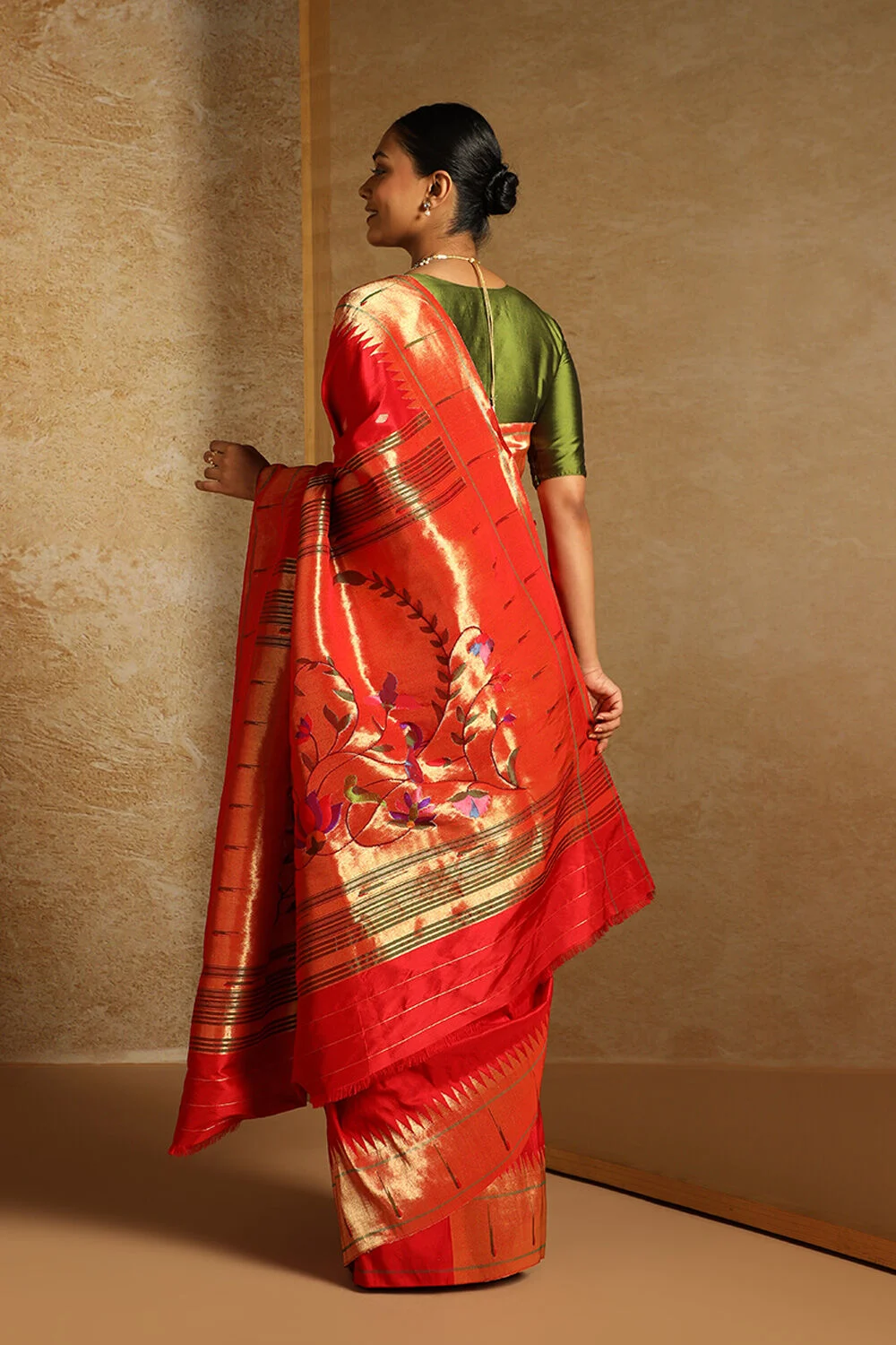 Traditional Red Silk Saree with Golden Border