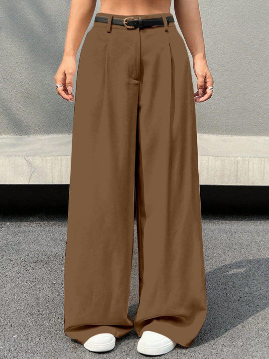 Elegant High-Waist Black Wide Leg Trousers with Belt