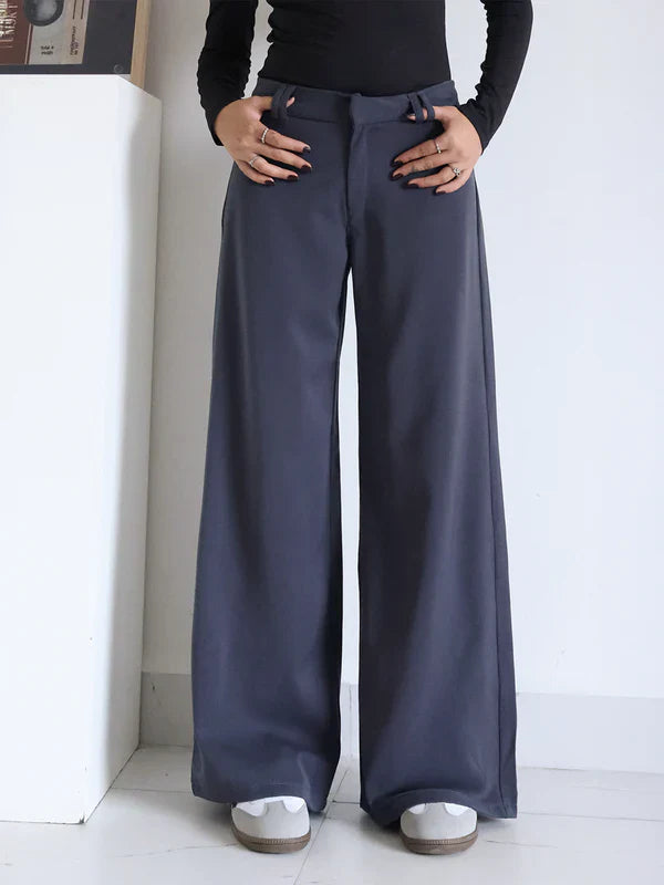 Premium Charcoal Grey High-Waist Flared Trousers