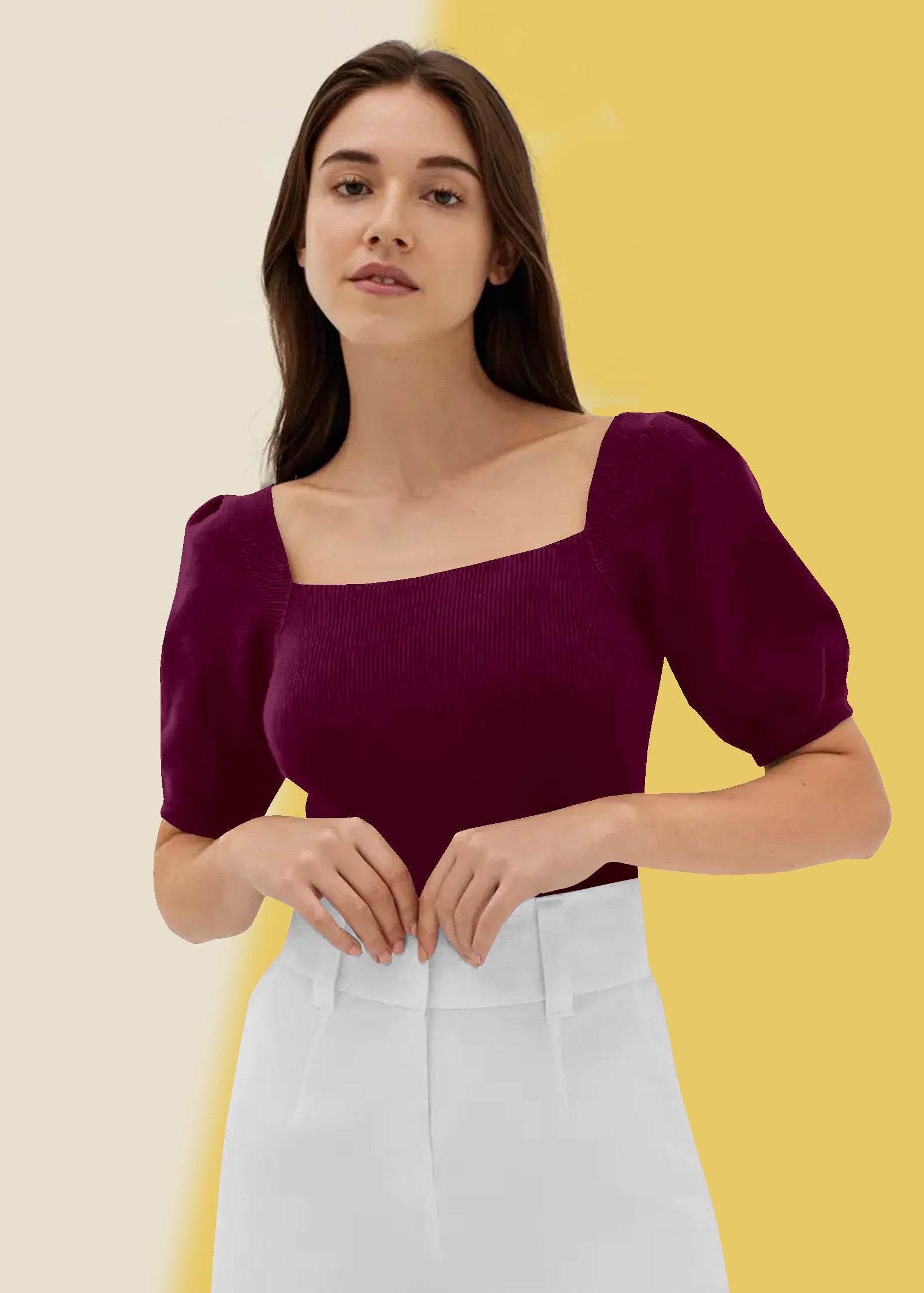 Bold Red Square Neck Ribbed Top