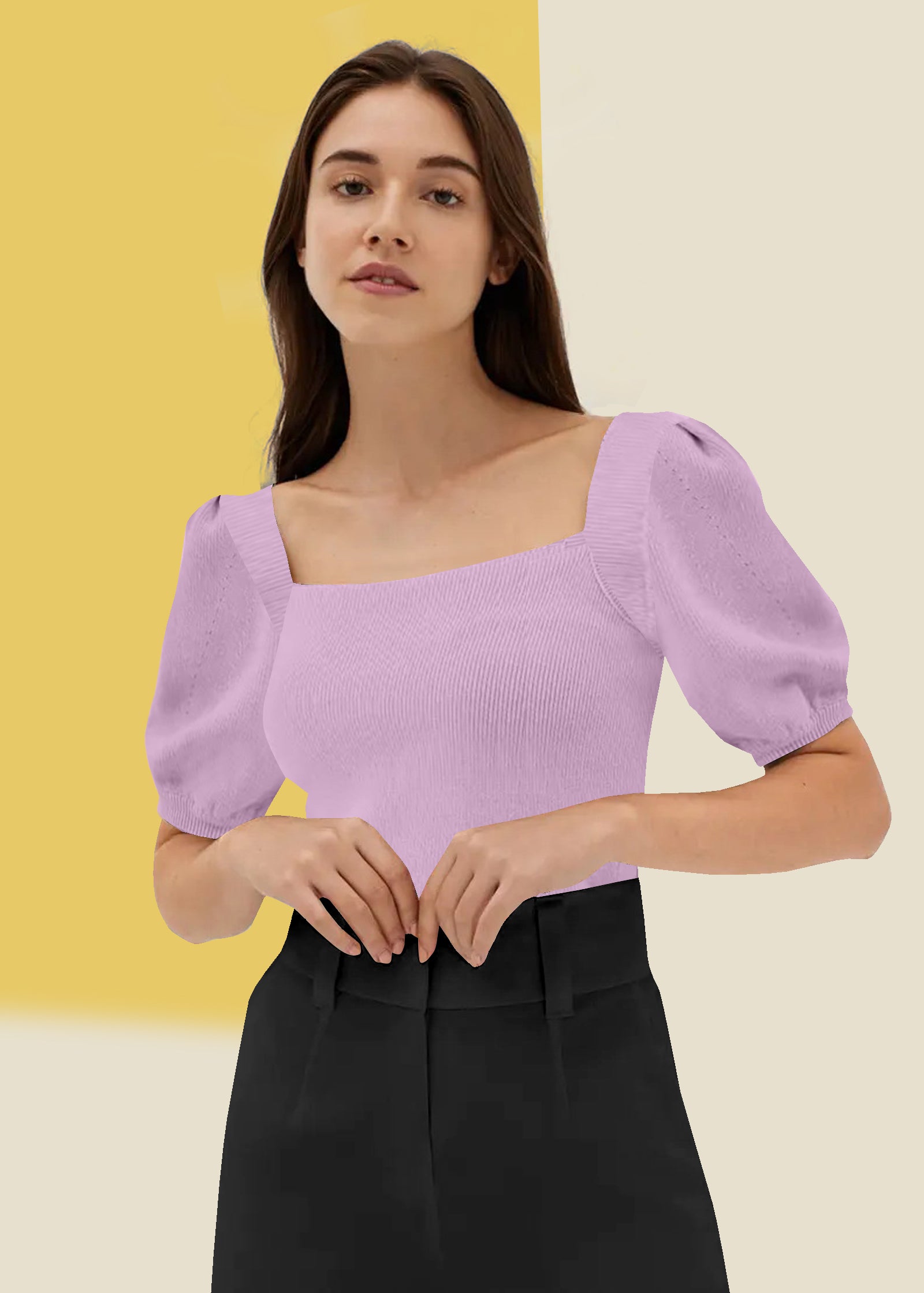 Bold Red Square Neck Ribbed Top