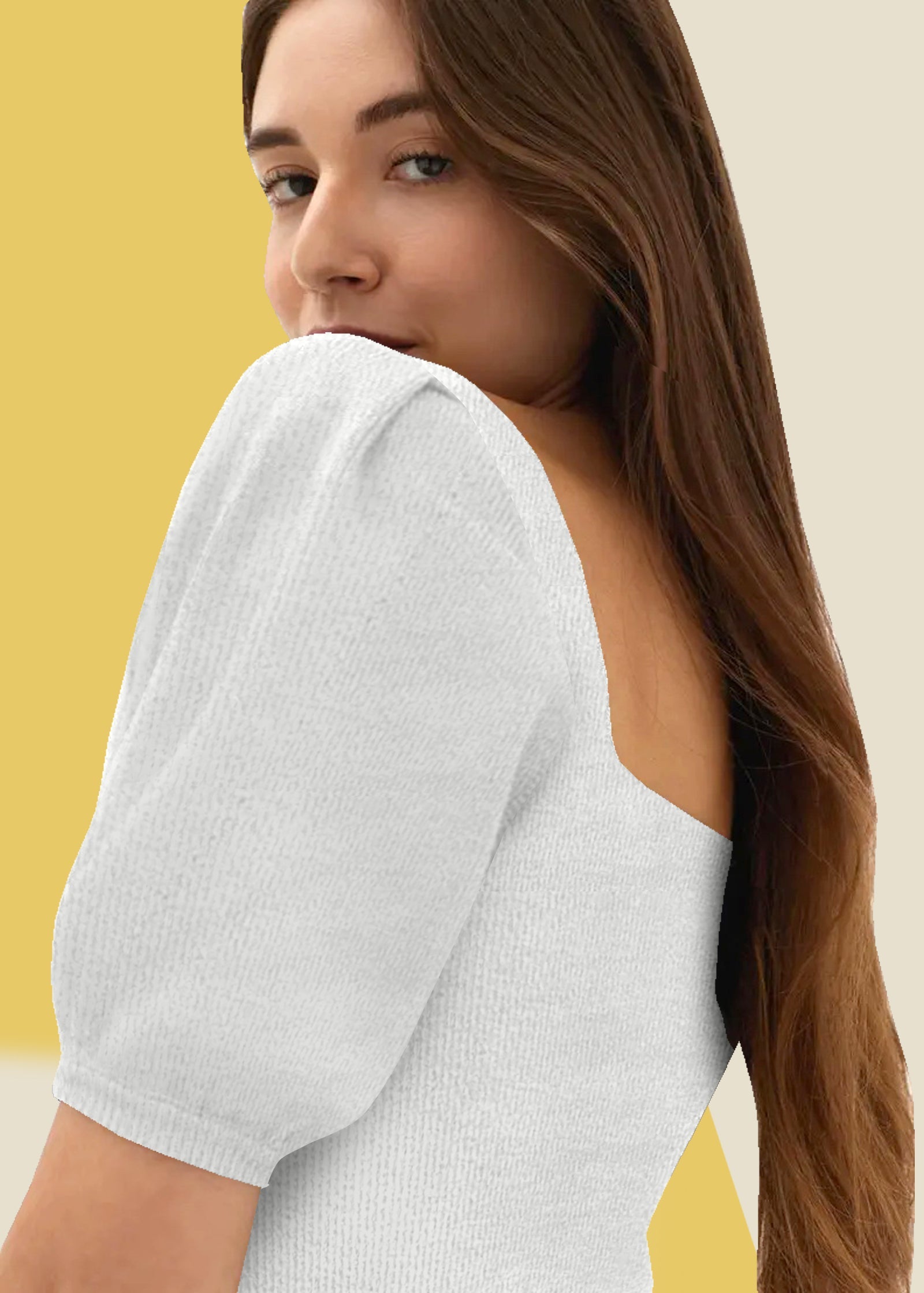 Elegant White Square Neck Ribbed Top