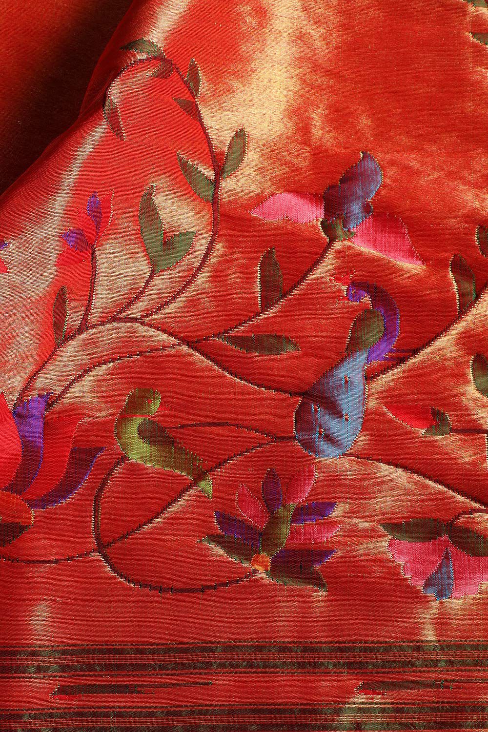 Traditional Red Silk Saree with Golden Border