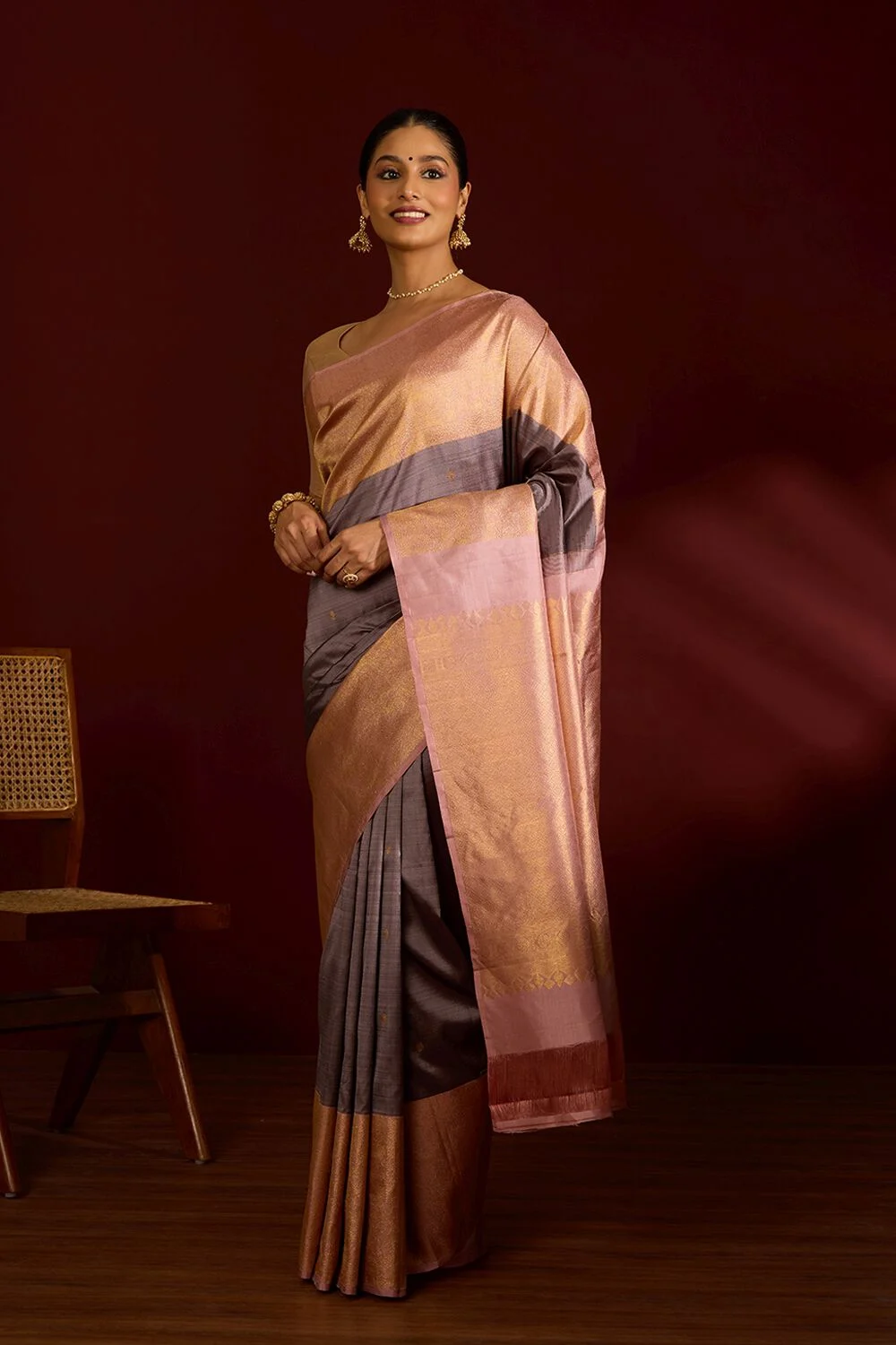 Grey and Gold Dual Tone Silk Saree