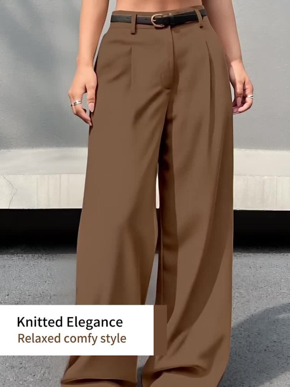 Elegant High-Waist Black Wide Leg Trousers with Belt