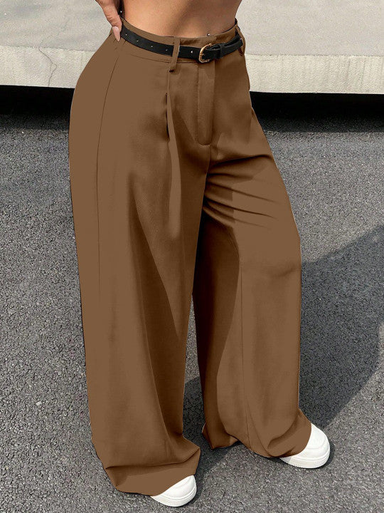 Elegant High-Waist Black Wide Leg Trousers with Belt