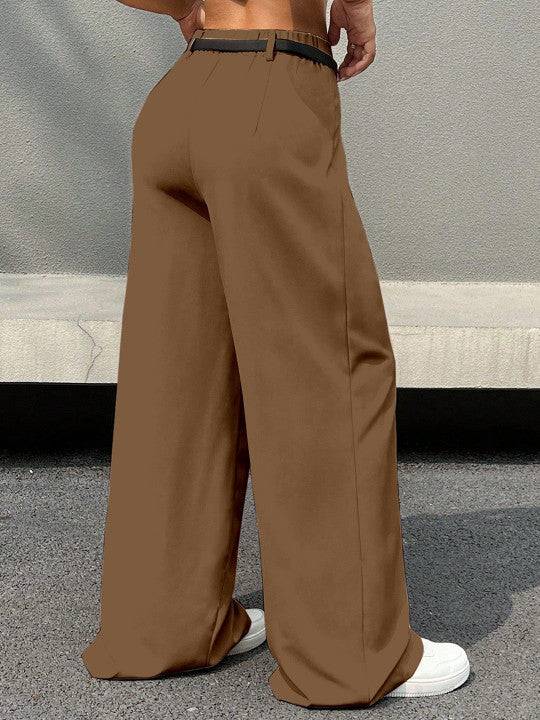 Elegant High-Waist Black Wide Leg Trousers with Belt