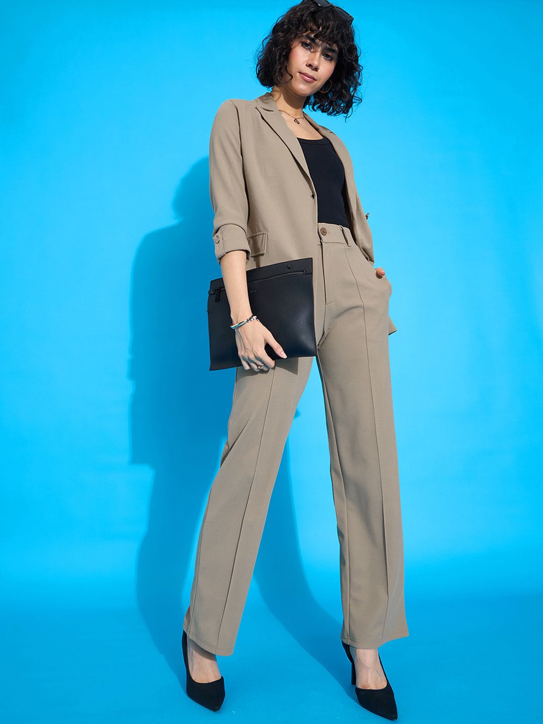 Elegant Black High-Waist Straight Fit Formal Trousers for Women