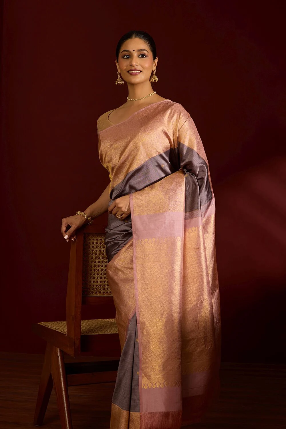 Grey and Gold Dual Tone Silk Saree