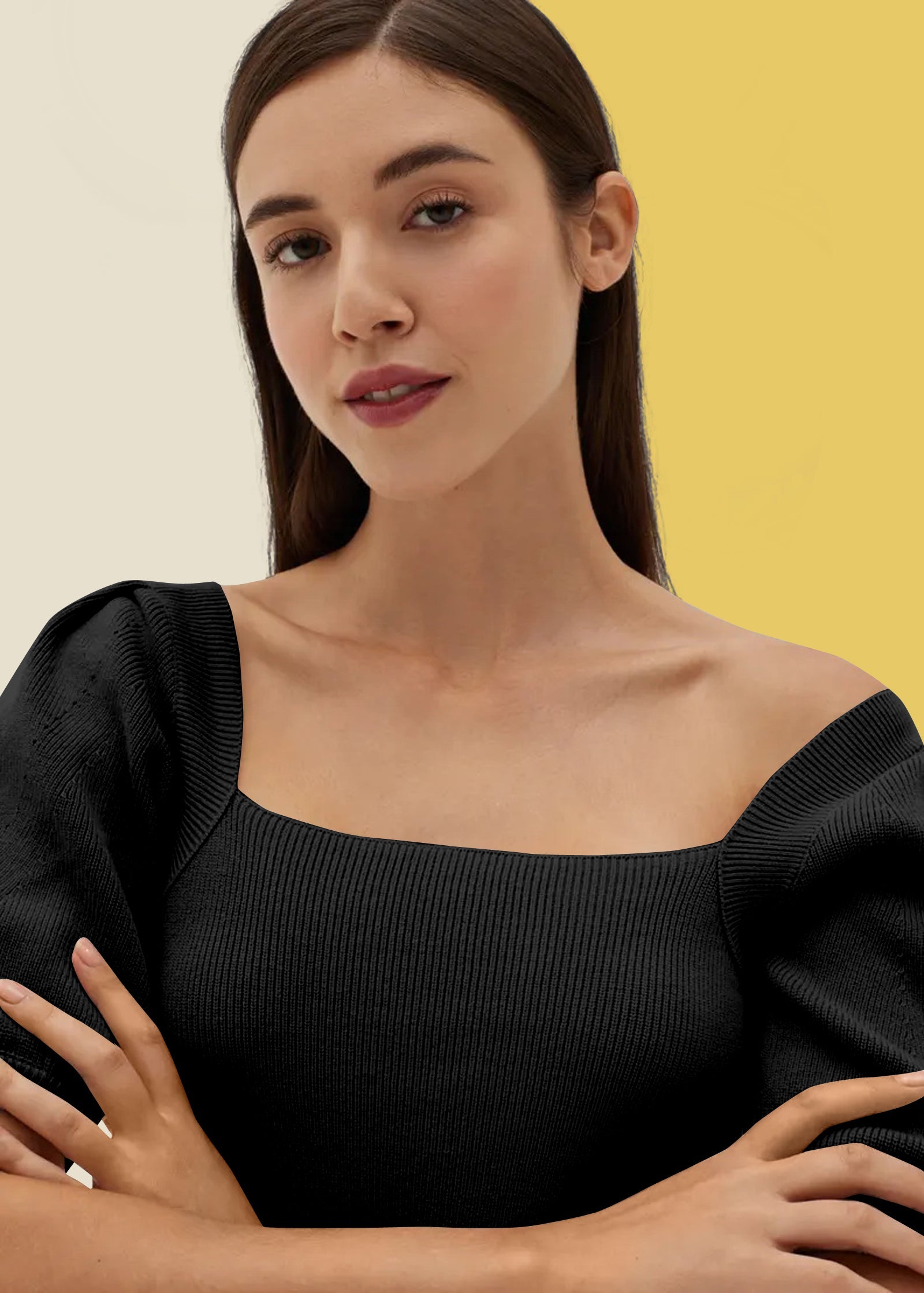 Classic Black Square Neck Ribbed Top