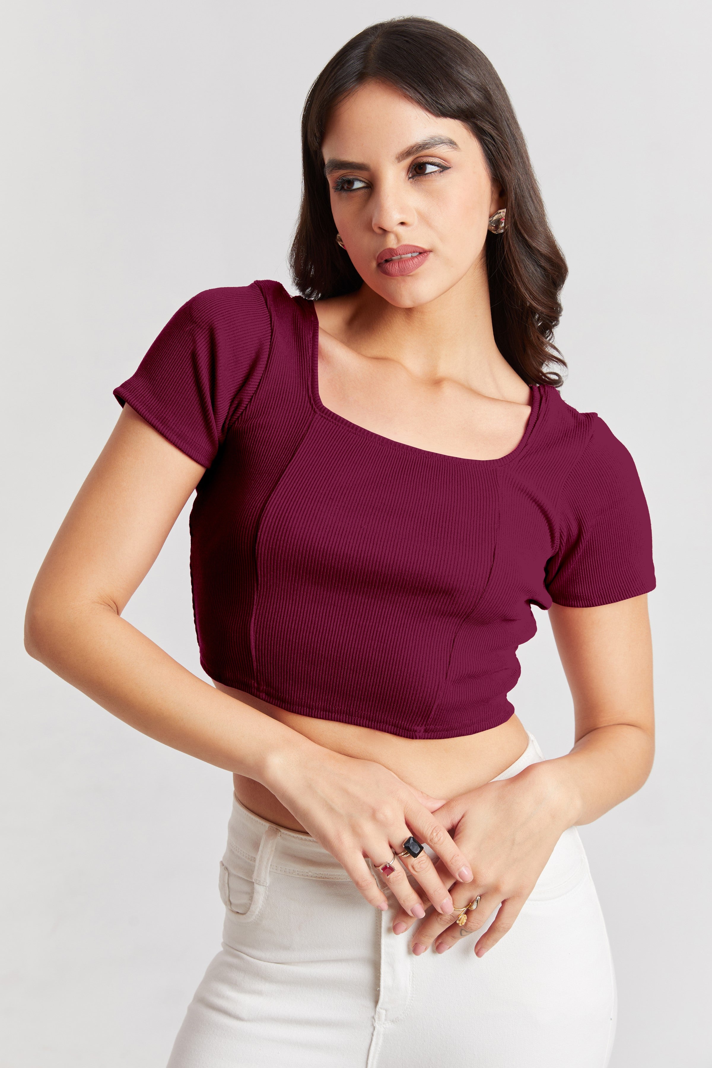 Black Ribbed Square Neck Crop Top
