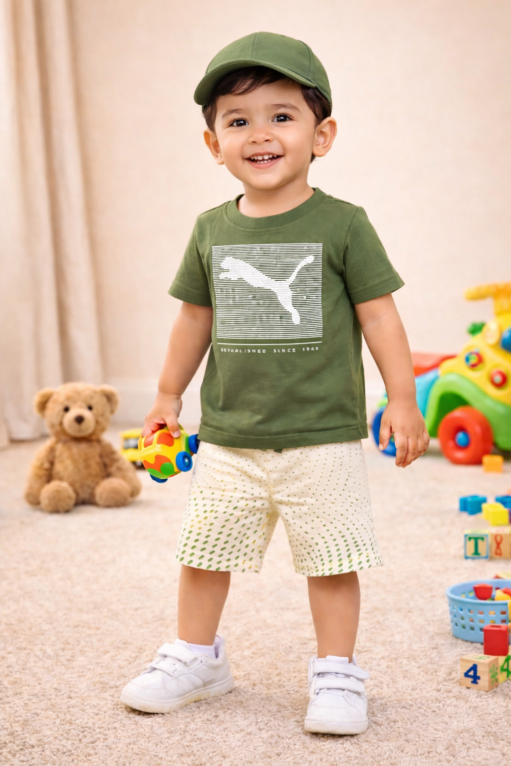 Orange Graphic T-Shirt with Printed Shorts Set