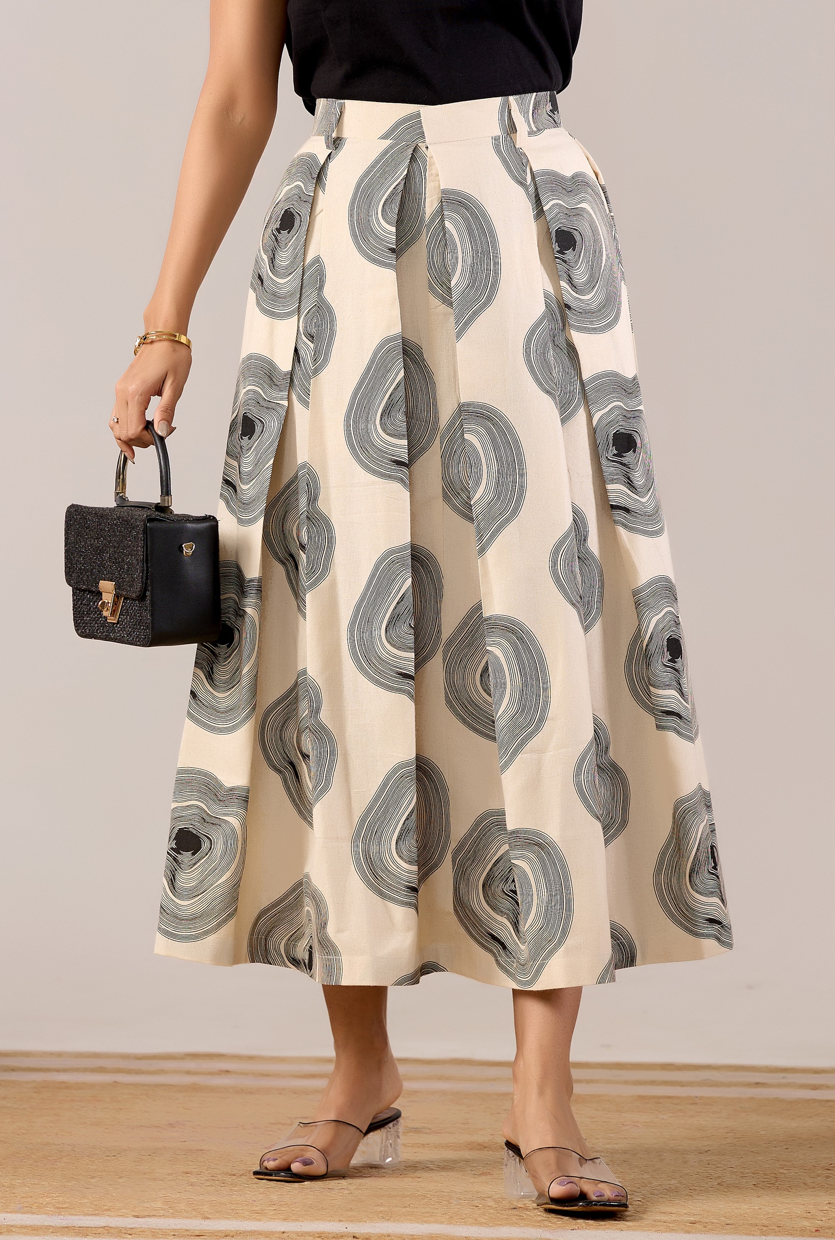 Stone Ripple A-Line Midi Skirt