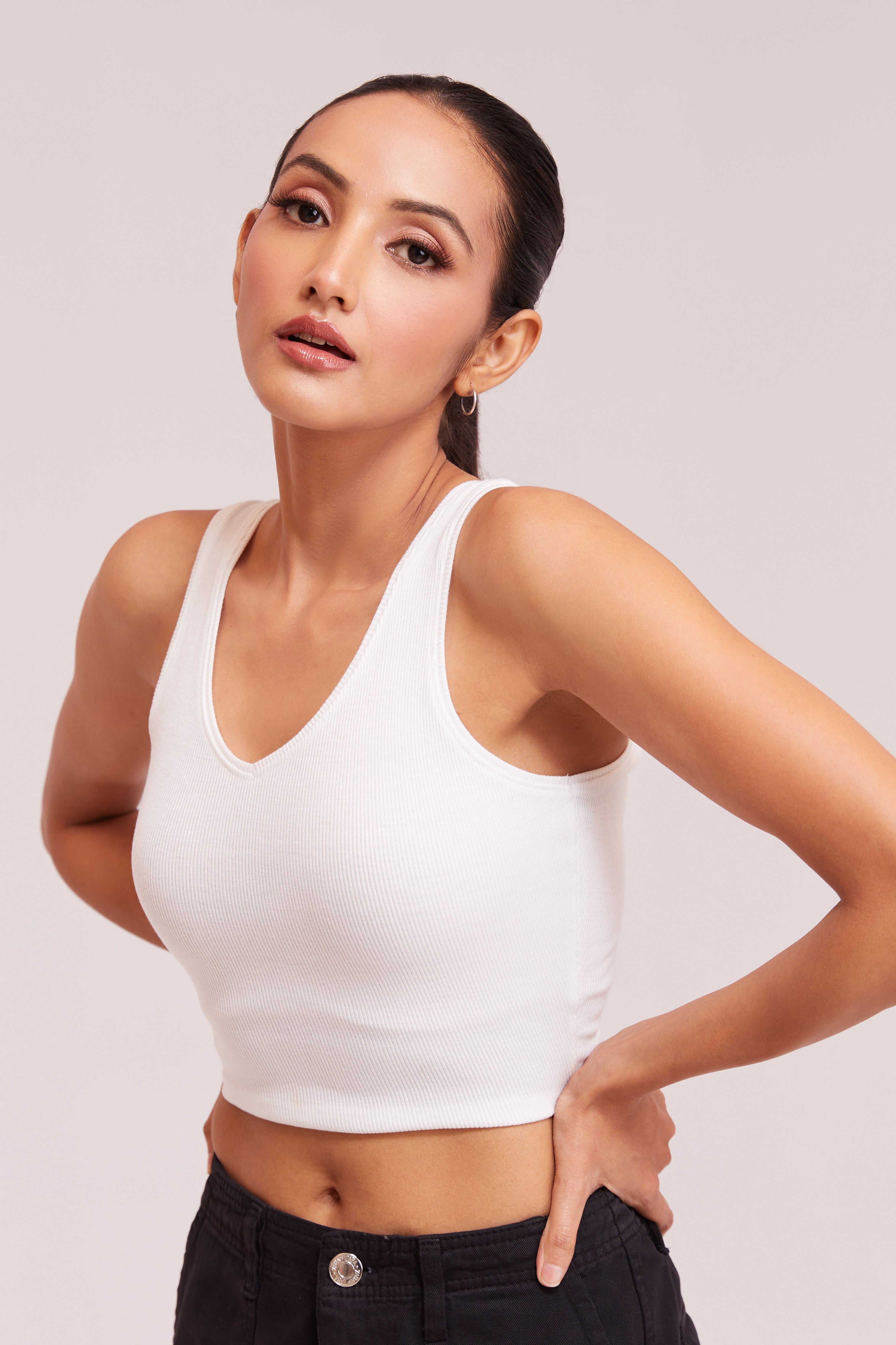 Black Ribbed Scoop Neck Sleeveless Crop Top