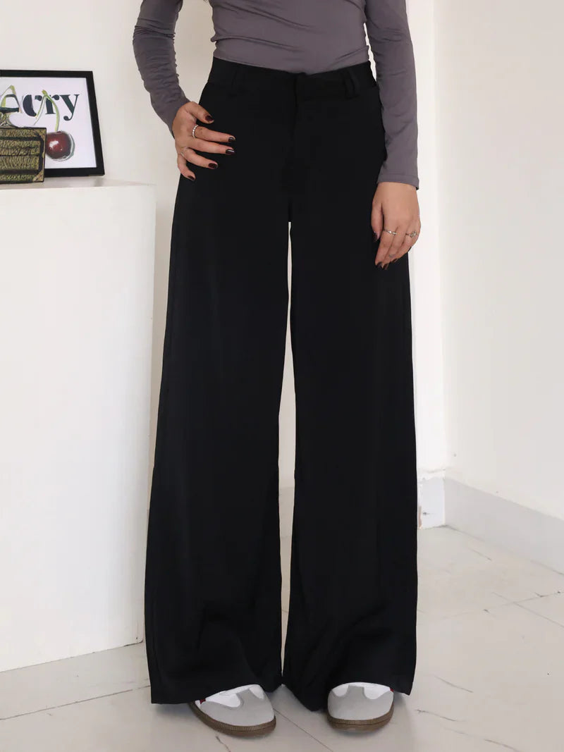 Chic Beige High-Waist Wide Leg Pants