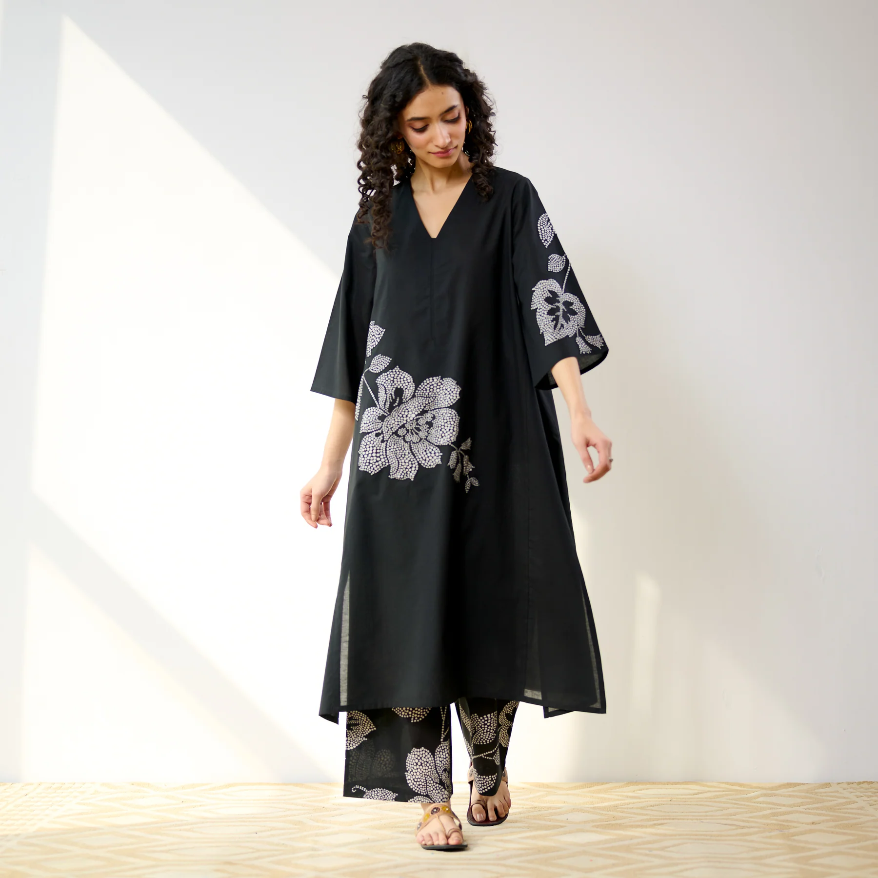 Black Floral Printed Kurta with Palazzo