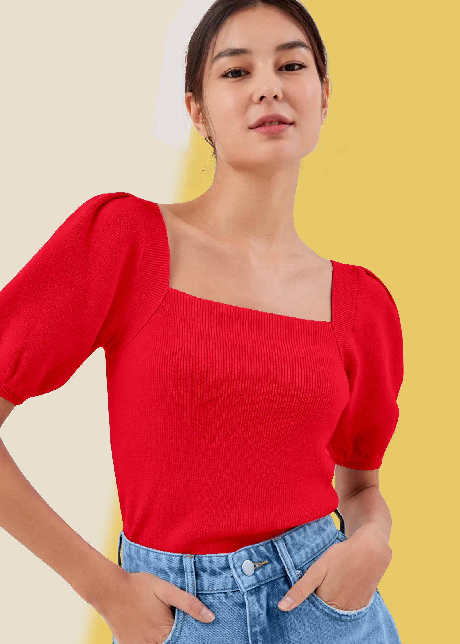 Classic Black Square Neck Ribbed Top