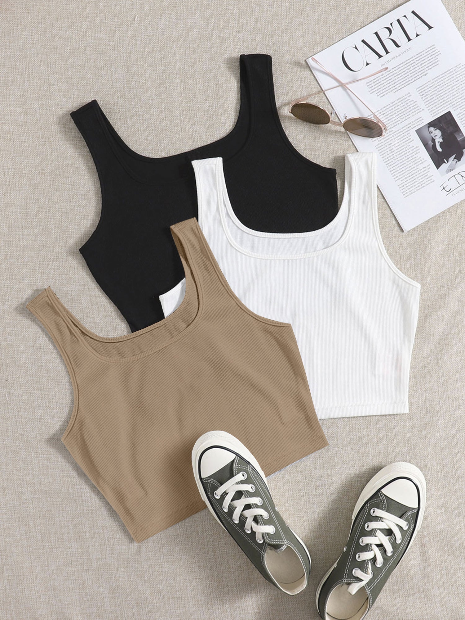 Women’s Ribbed Square Neck Crop Tank Top