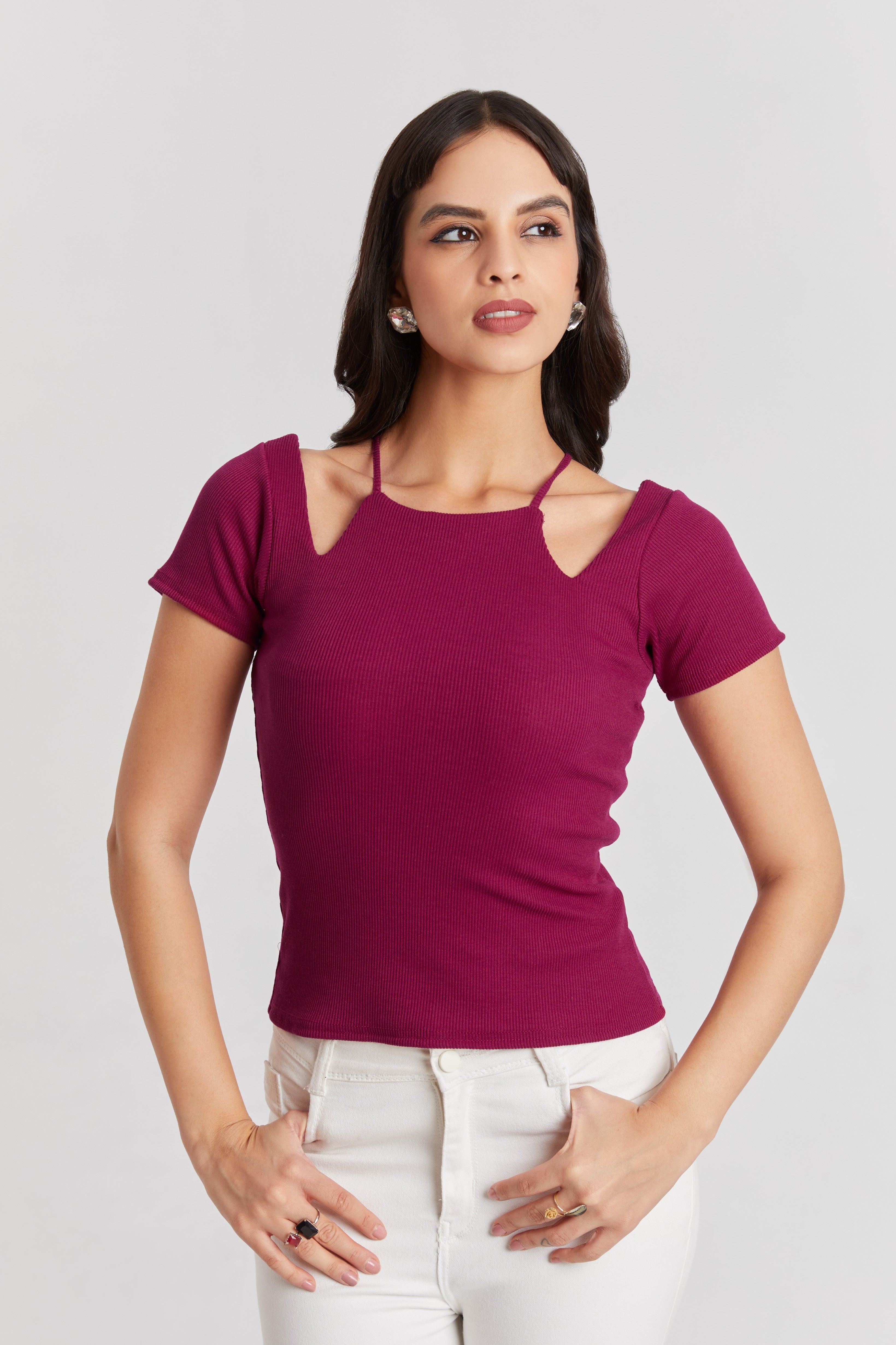 Midnight Black Ribbed Cutout Top