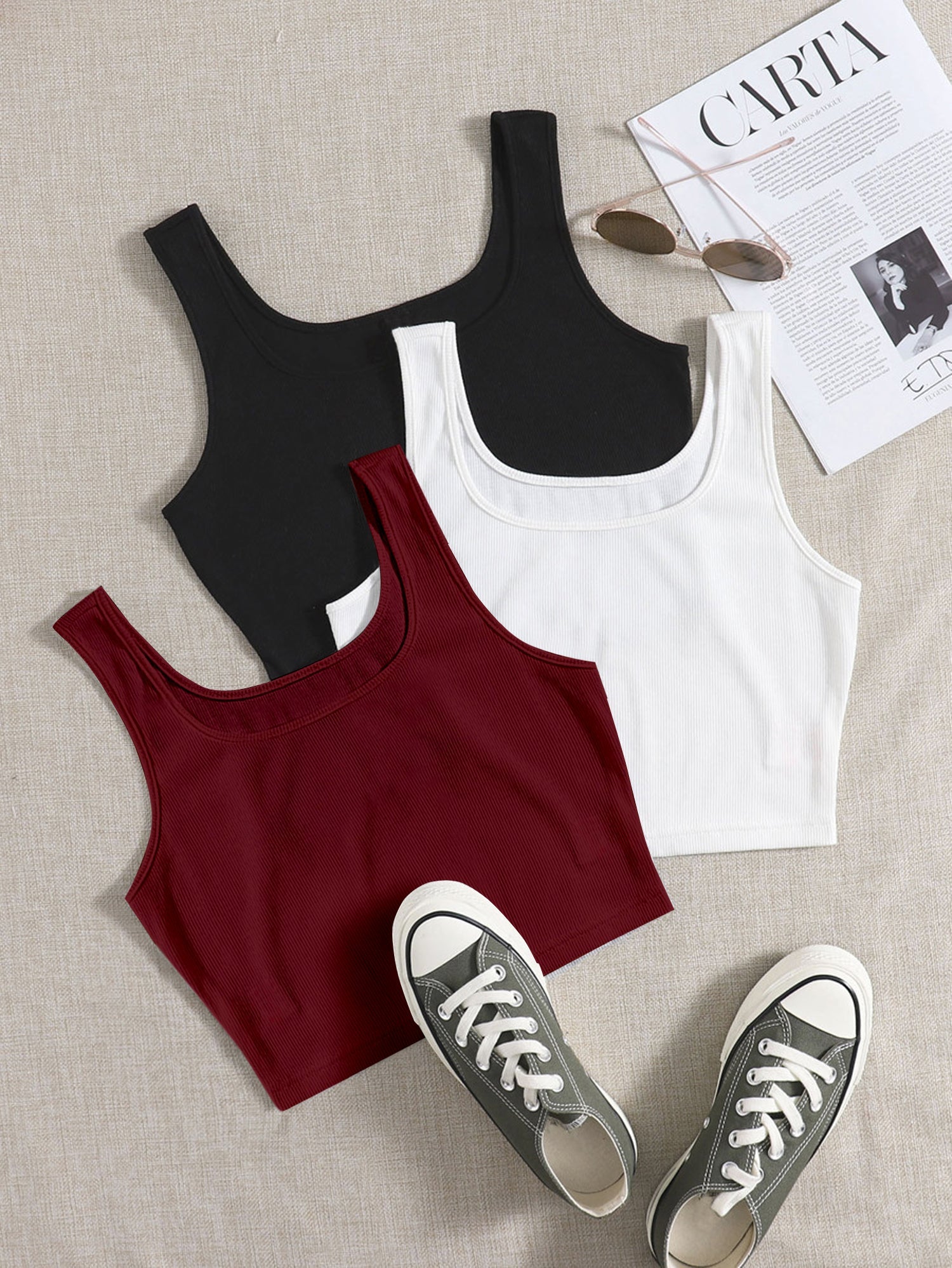Women’s Ribbed Square Neck Crop Tank Top