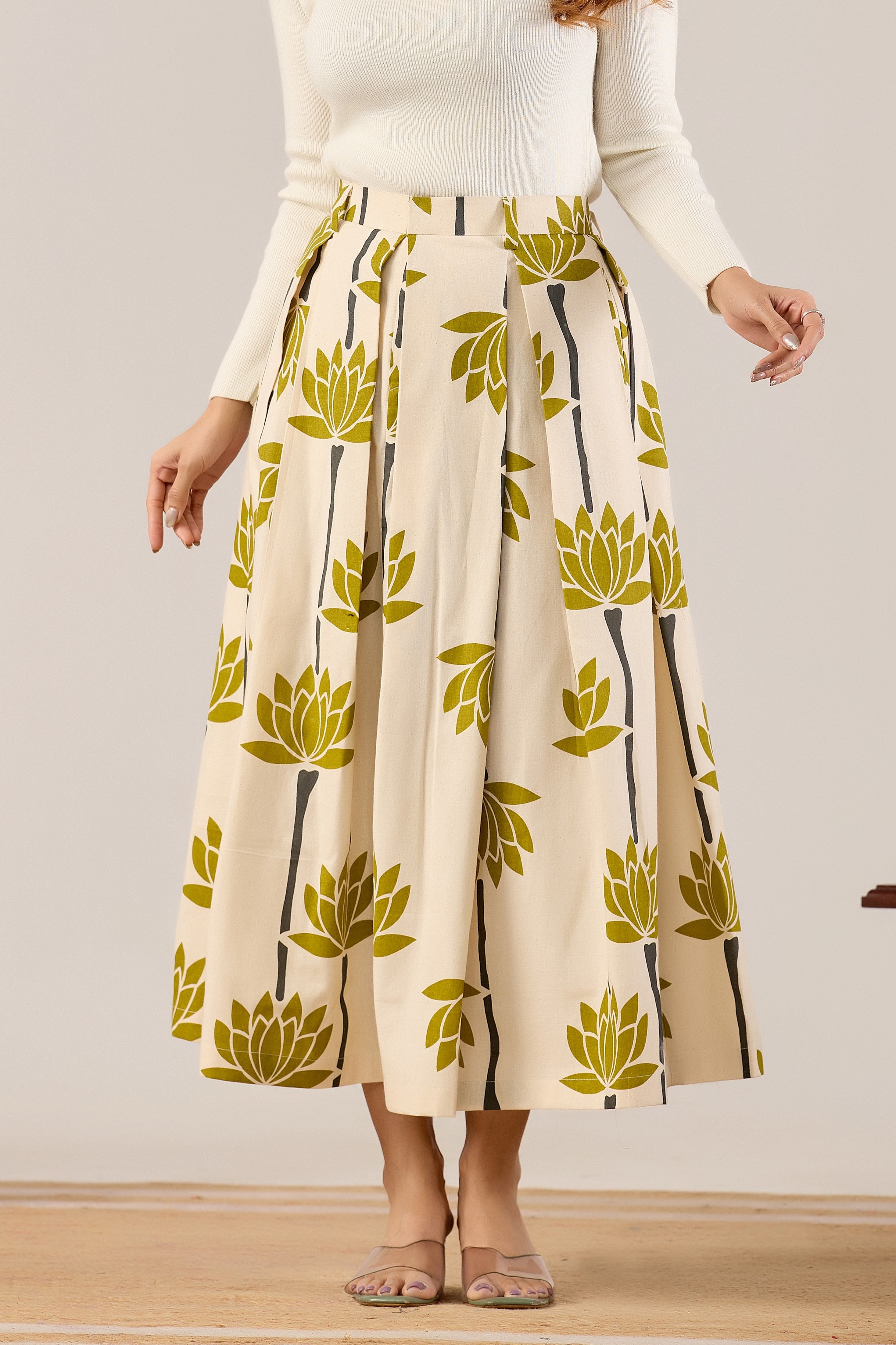 Lotus Bloom Printed Midi Skirt