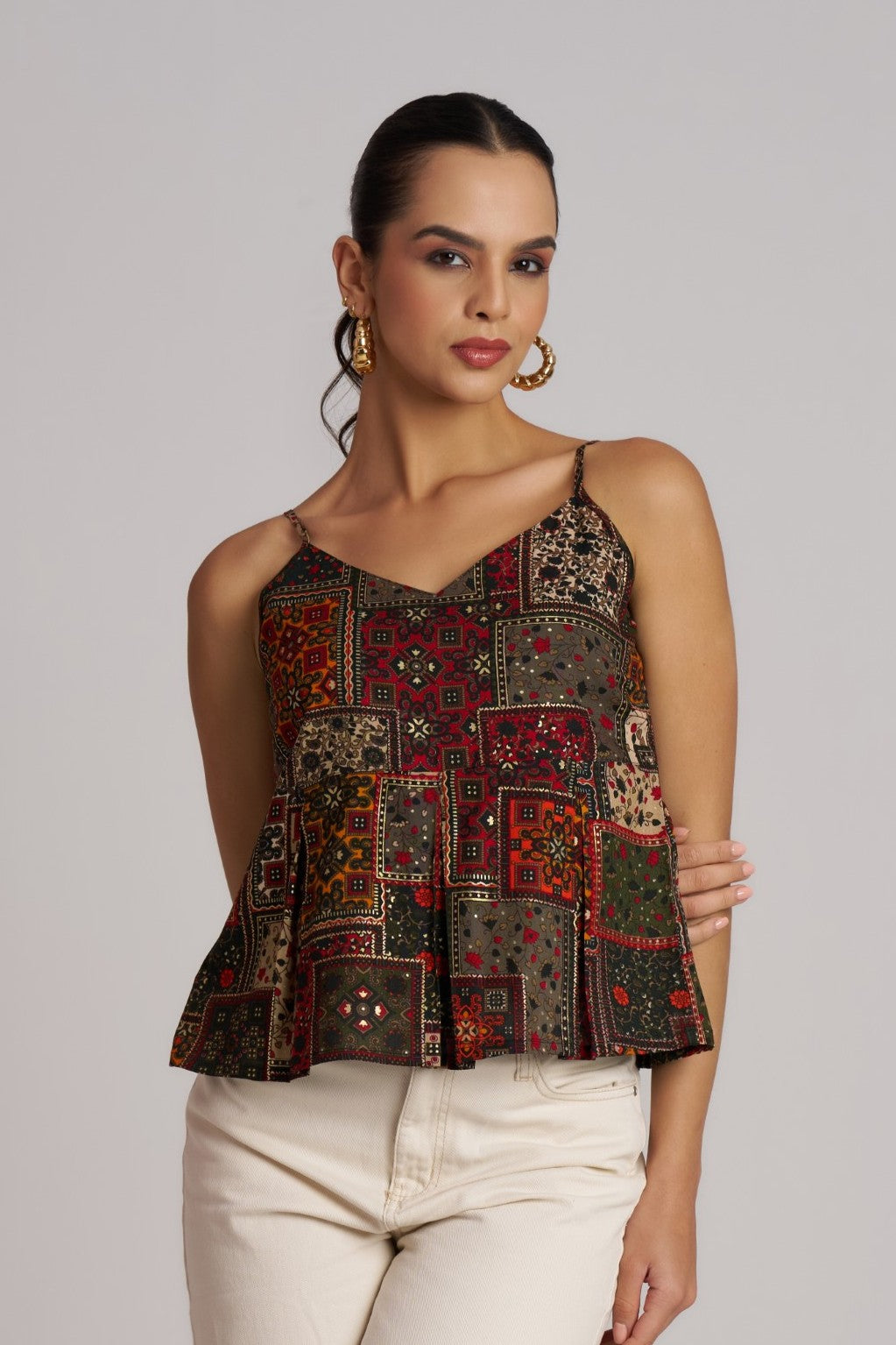 Forest Mosaic Printed Strap Top
