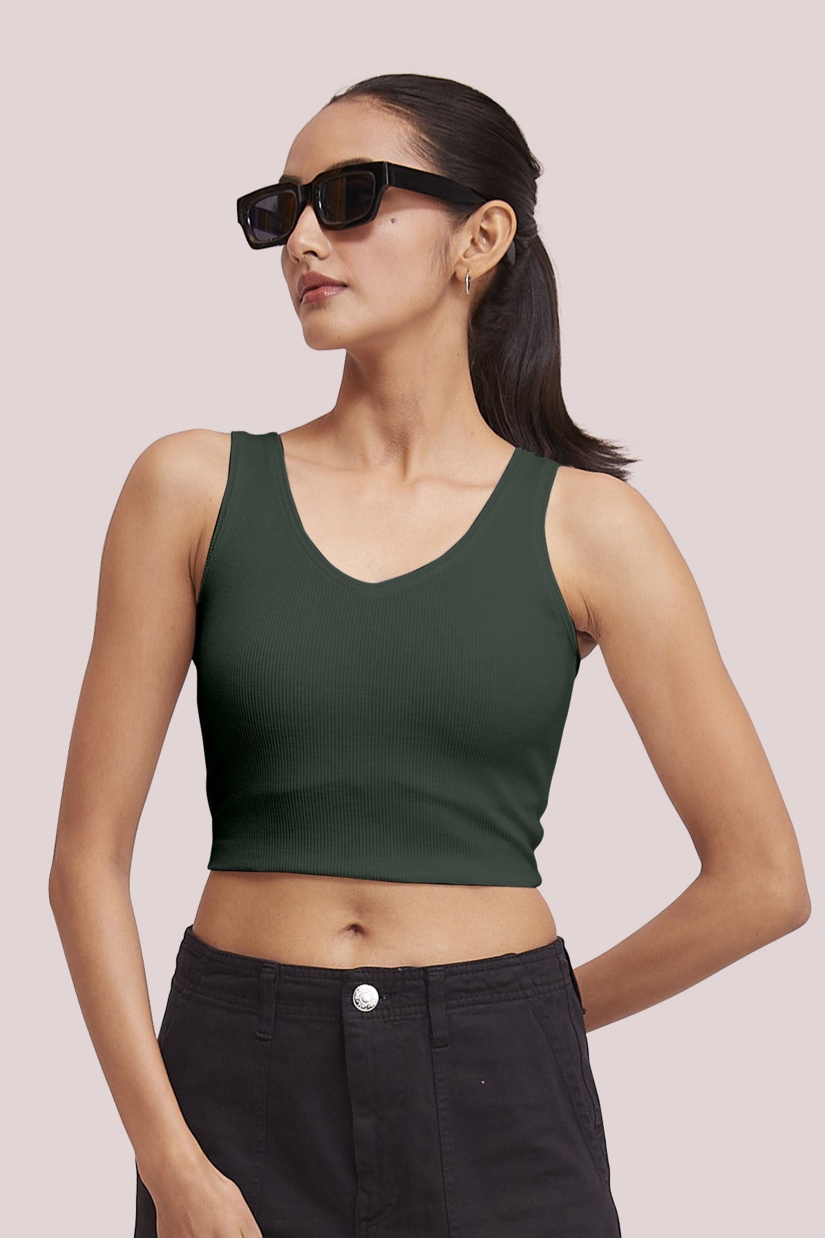 Black Ribbed Scoop Neck Sleeveless Crop Top