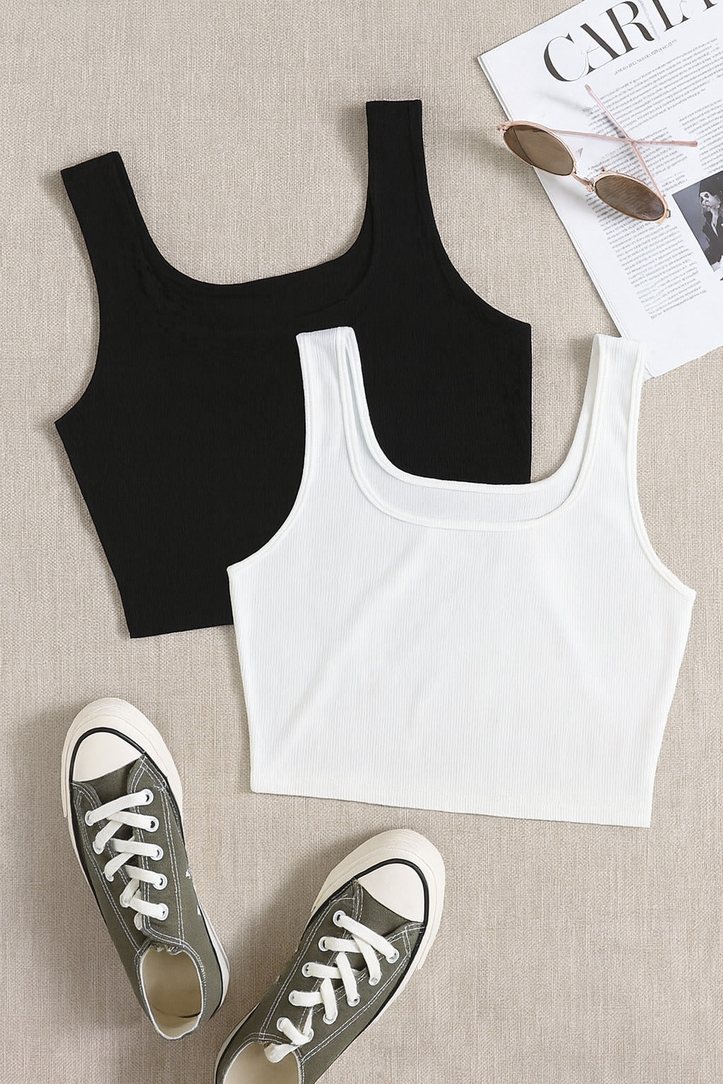 Women’s Ribbed Square Neck Crop Tank Top